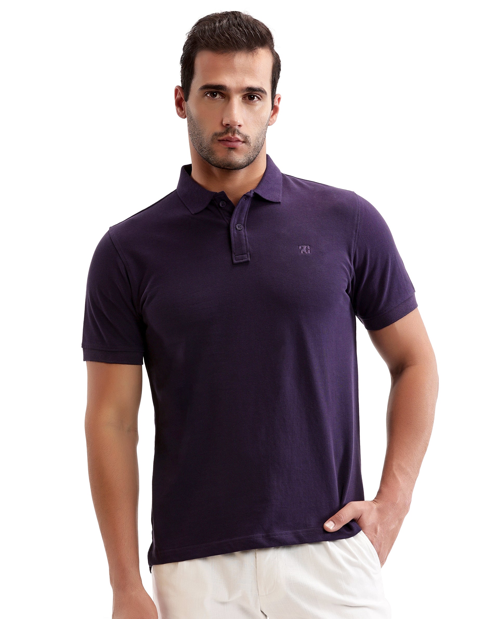 Deep Purple Pique Polo with Tone-on-Tone 7C Embroidery