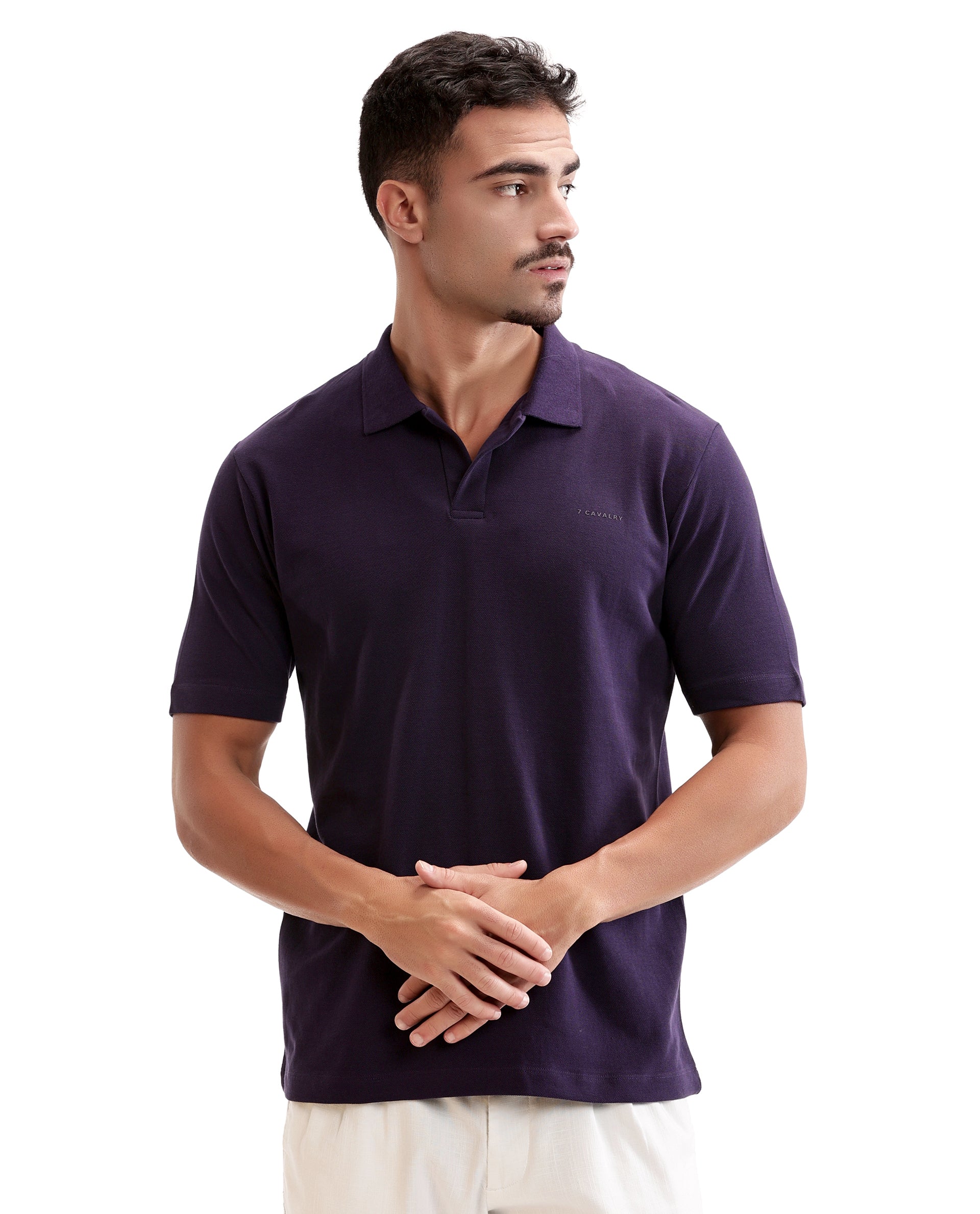 Deep Purple Pique Johnny Collar Polo with HD Print