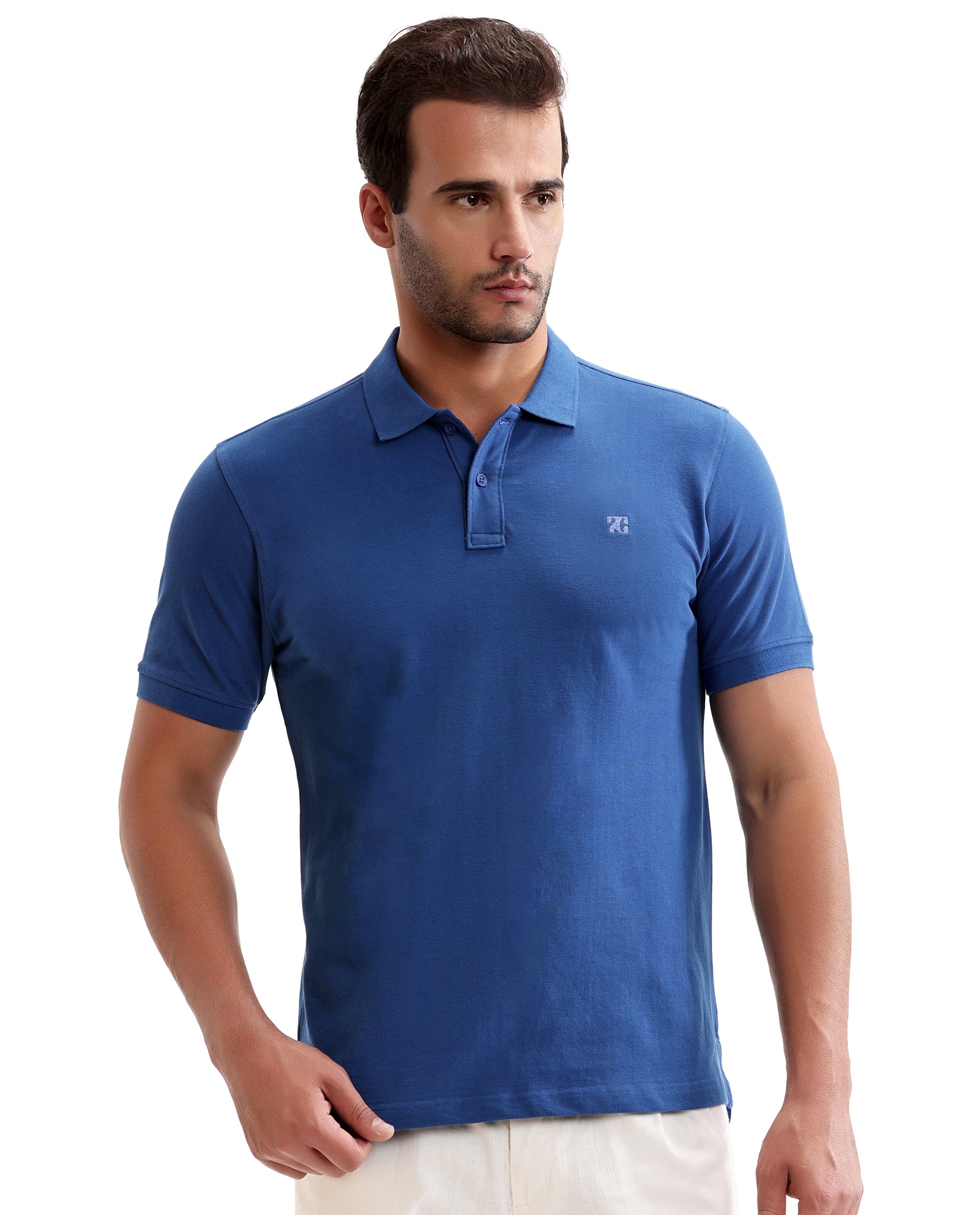 Imperial Prussian Blue Pique Polo with Tone-on-Tone 7C Embroidery