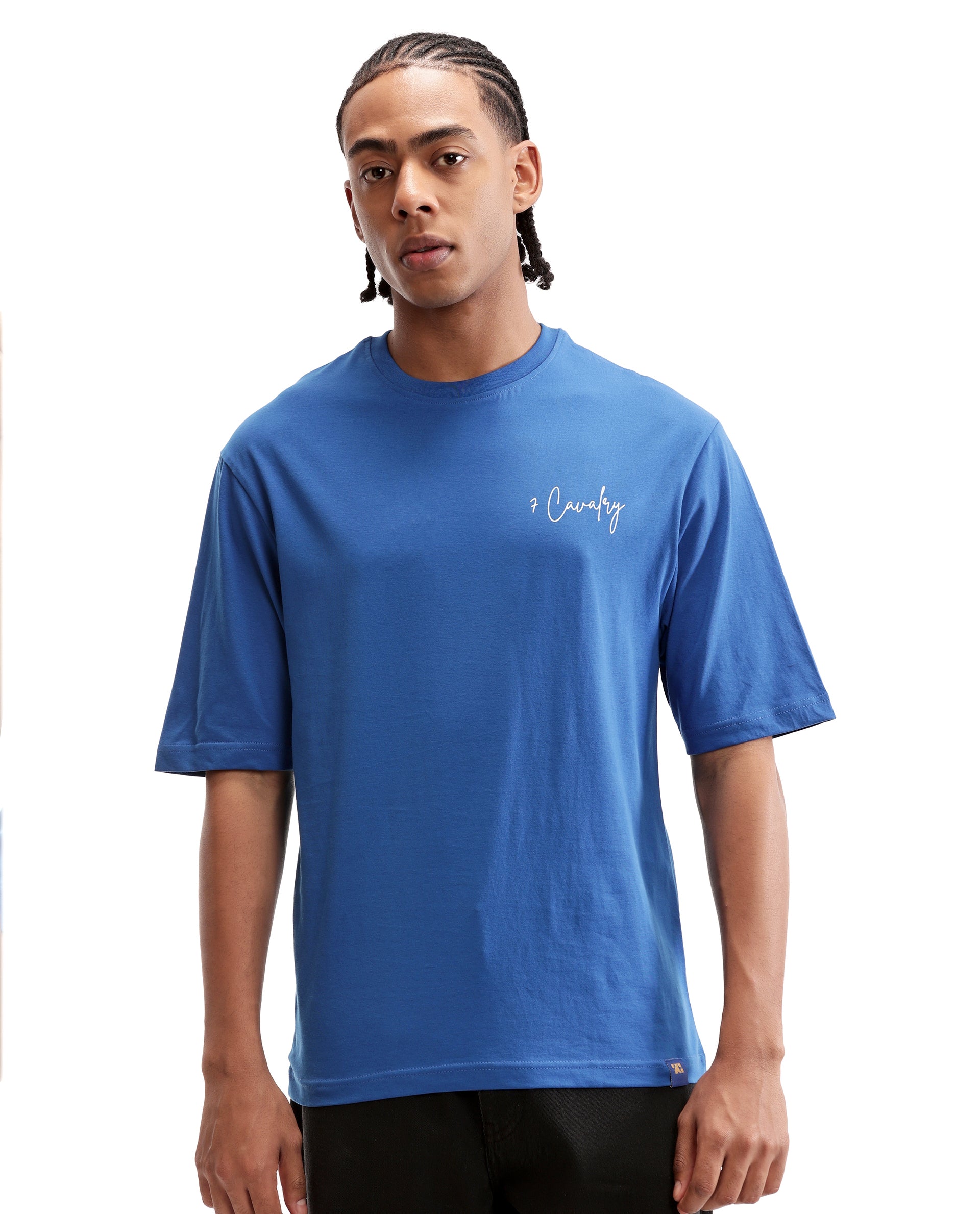 Imperial Prussian Blue Single Jersey Crew Neck Oversized T-Shirt with Pure White Non-PVC Print