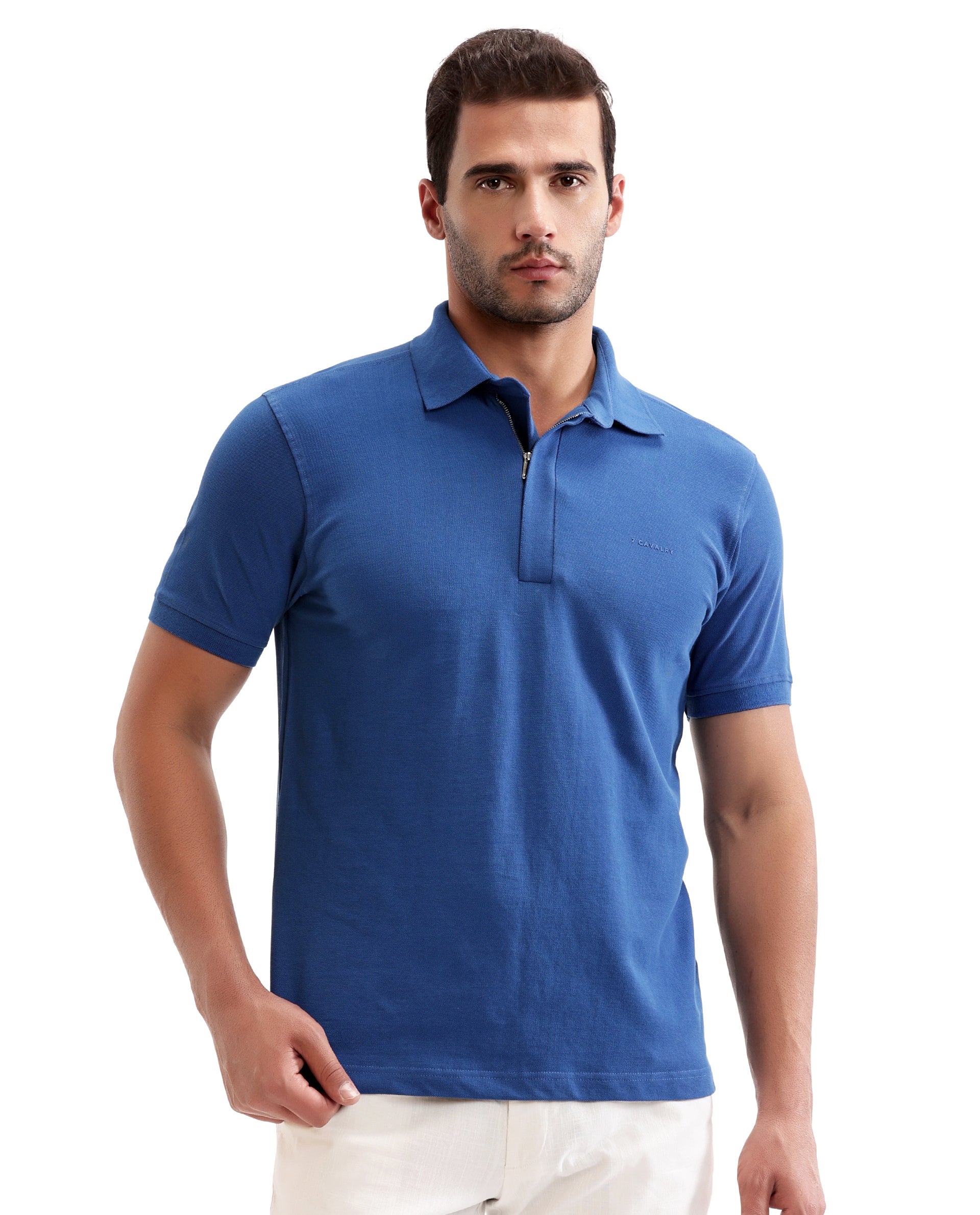 Imperial Prussian Blue Pique Polo with Concealed 7C Metal Zip, HD Print