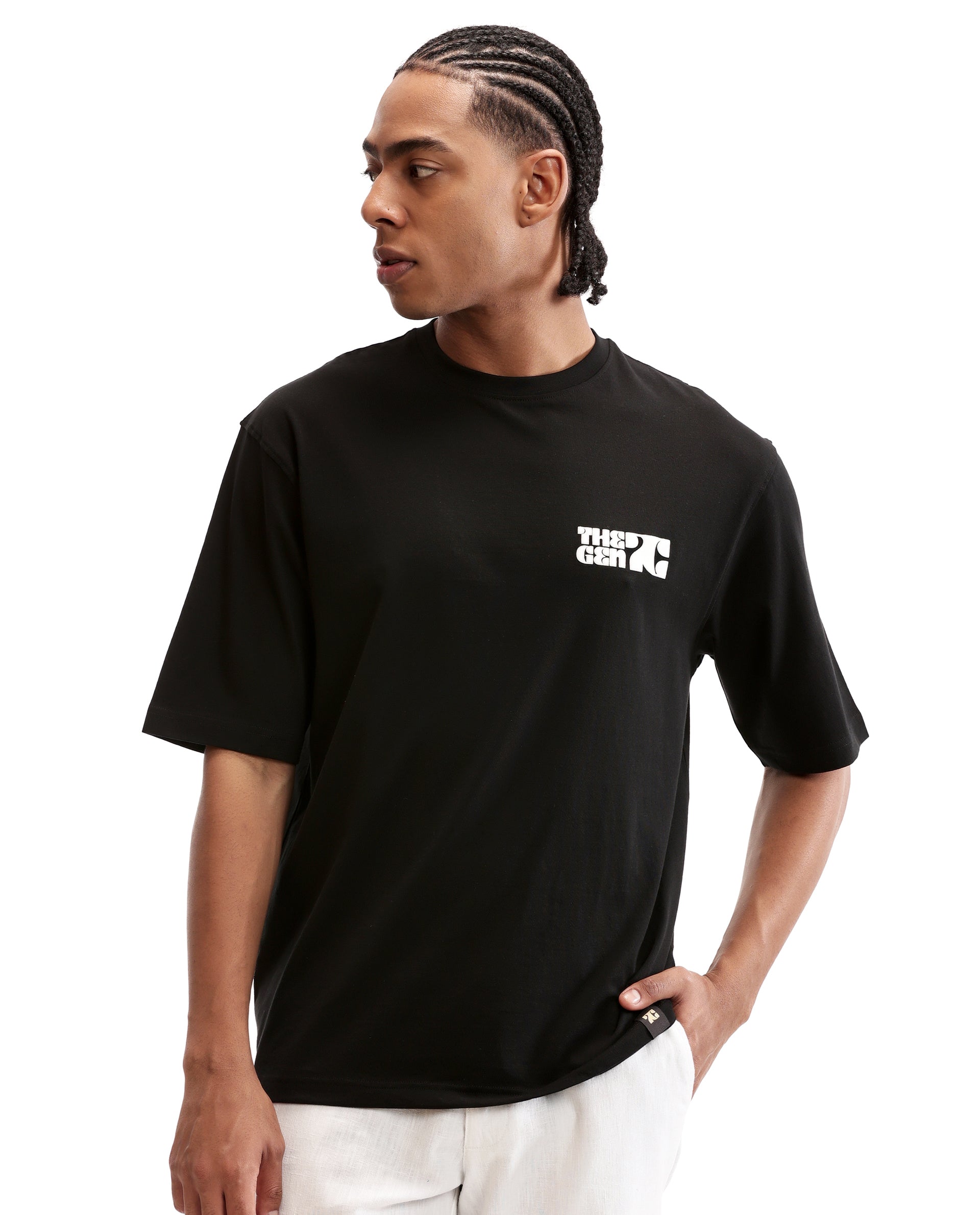 Charcoal Black Single Jersey Crew Neck Oversized T-Shirt with 7C Premium HD Print