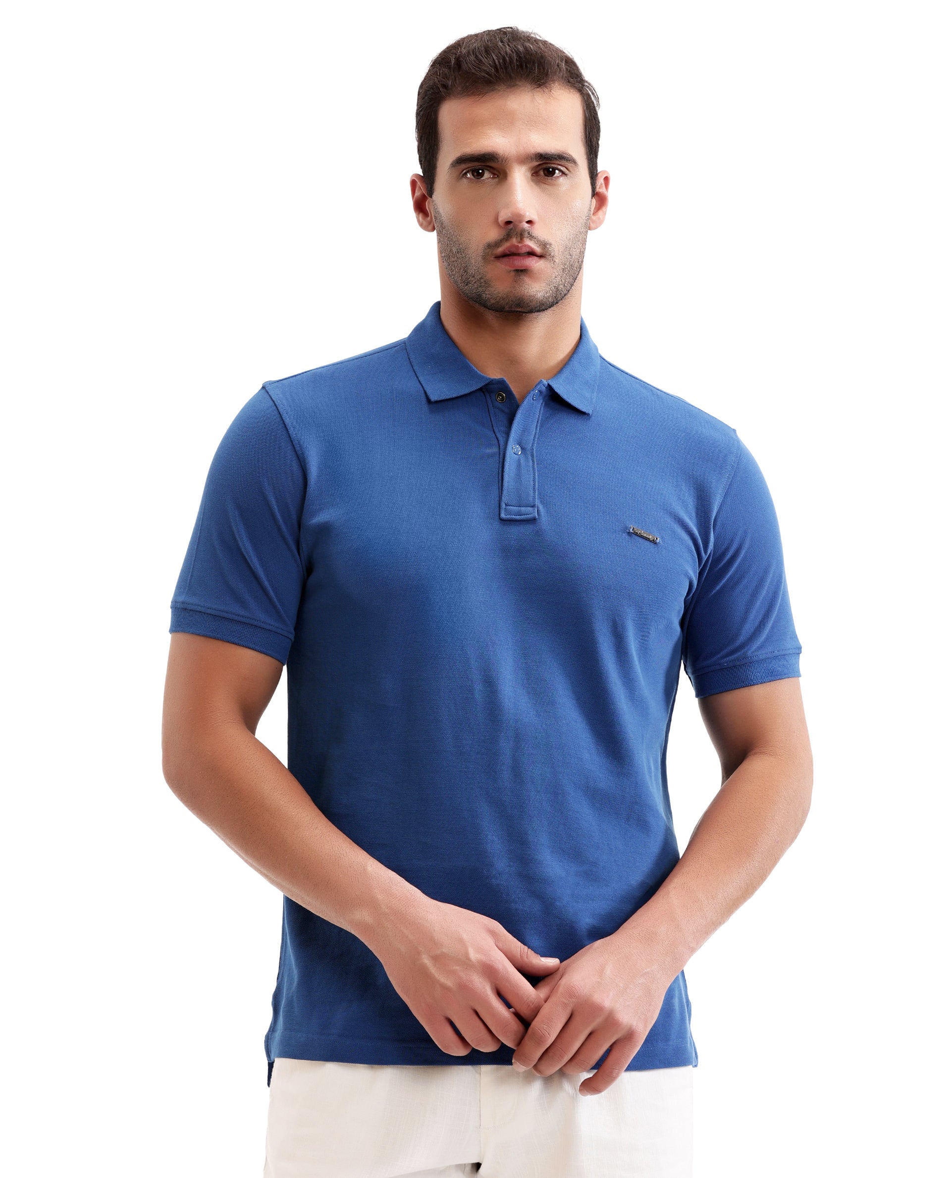Imperial Prussian Blue Pique Polo with 7C Snap Buttons, Metal Badge
