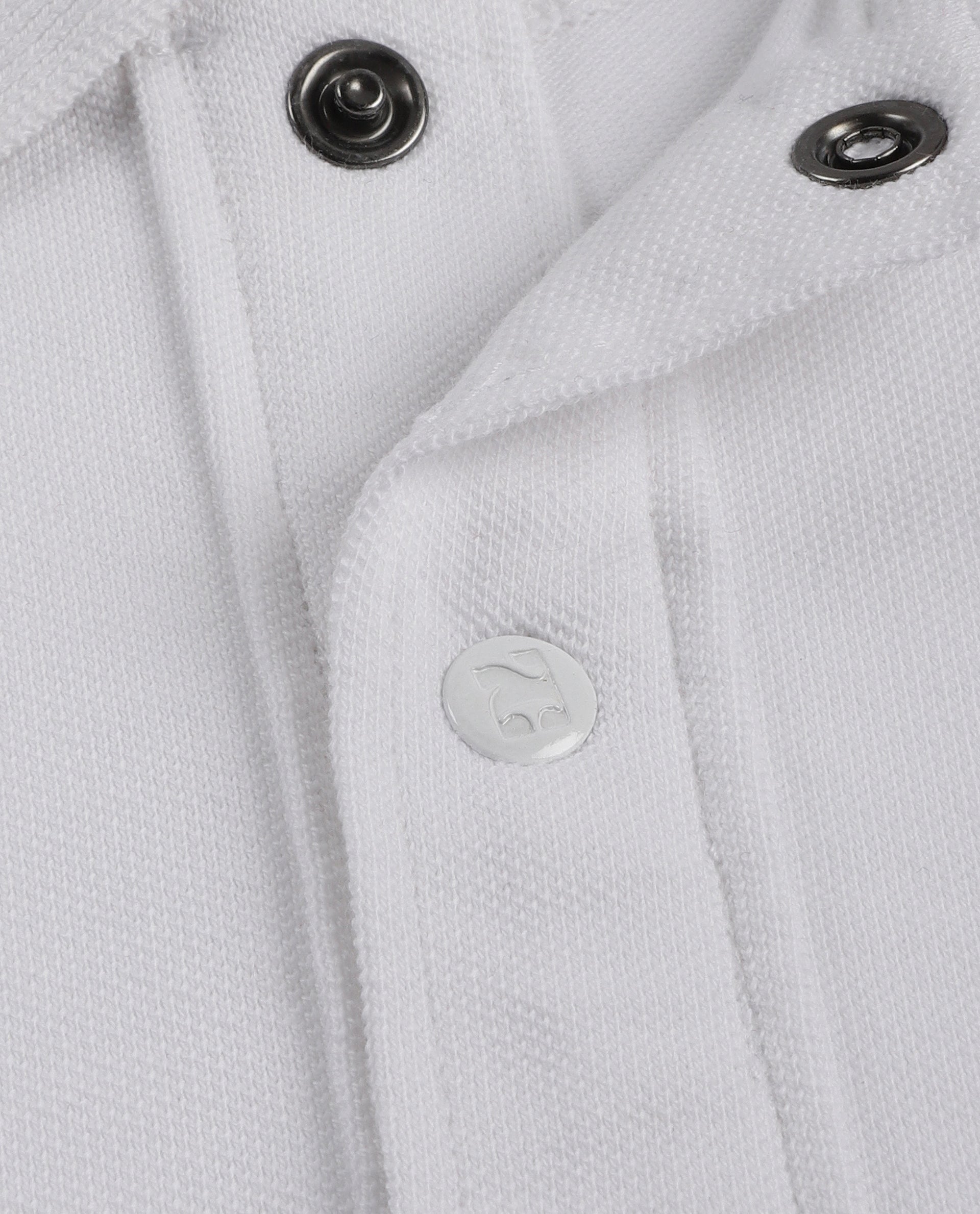 Pure White Pique Knit Shirt with 7C Engraved Snap Buttons, Gun Metal Badge
