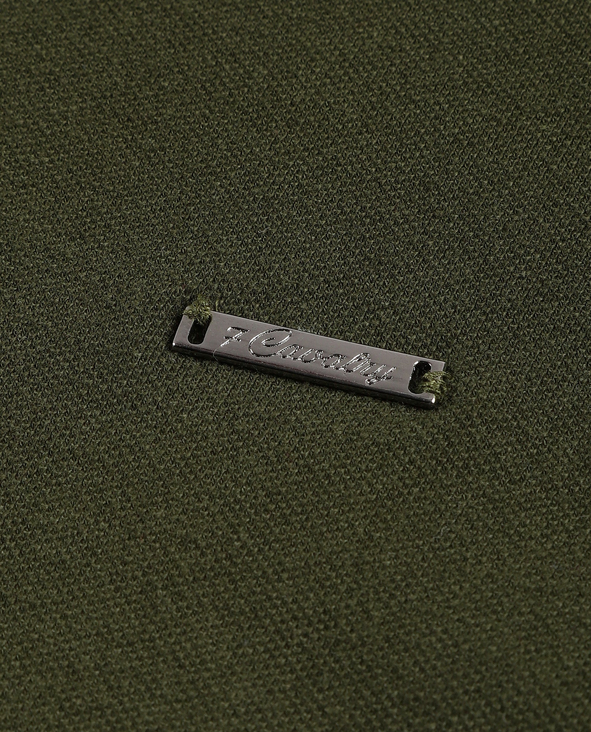 Vintage Olive Pique Polo with Metal Buttons, 7C Metal Badge