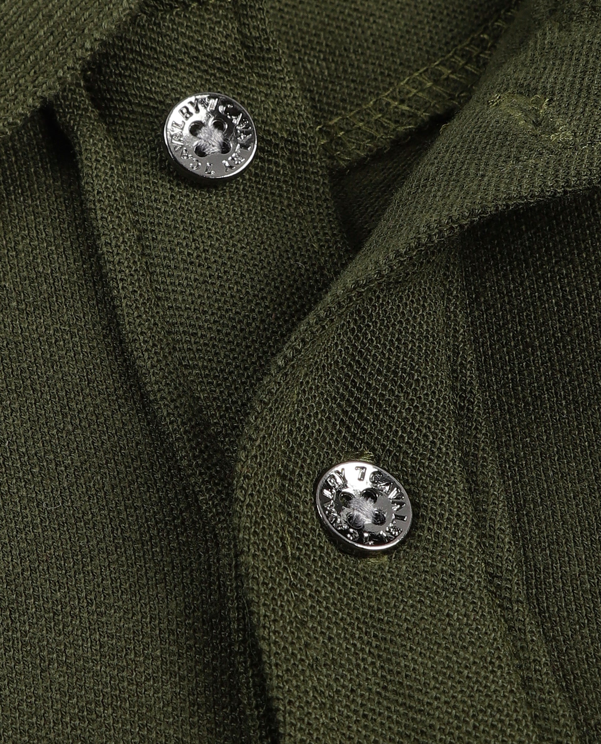 Vintage Olive Pique Polo with Metal Buttons, 7C Metal Badge