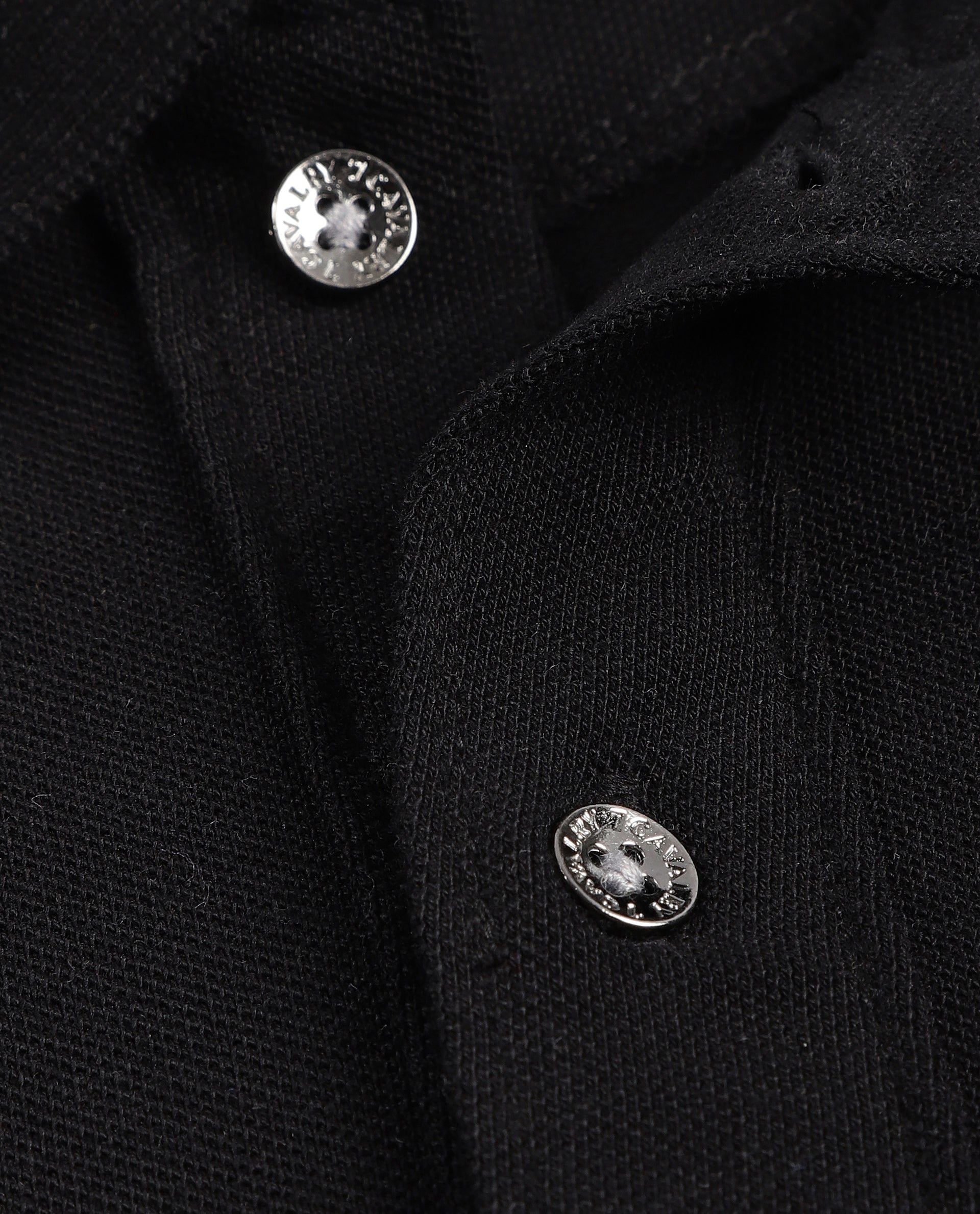 Charcoal Black Pique Polo with Metal Buttons, 7C Metal Badge