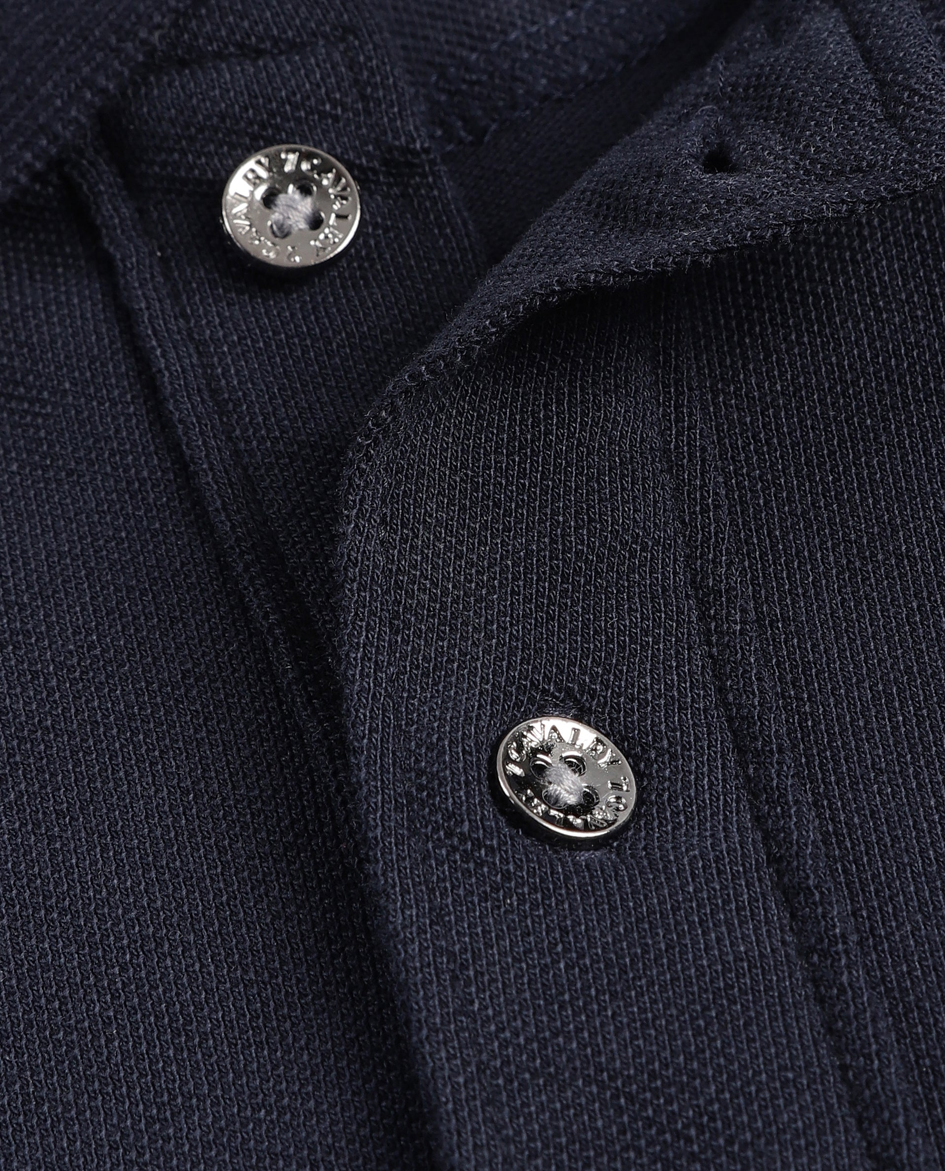 Midnight Navy Blue Pique Polo with Metal Buttons, 7C Metal Badge