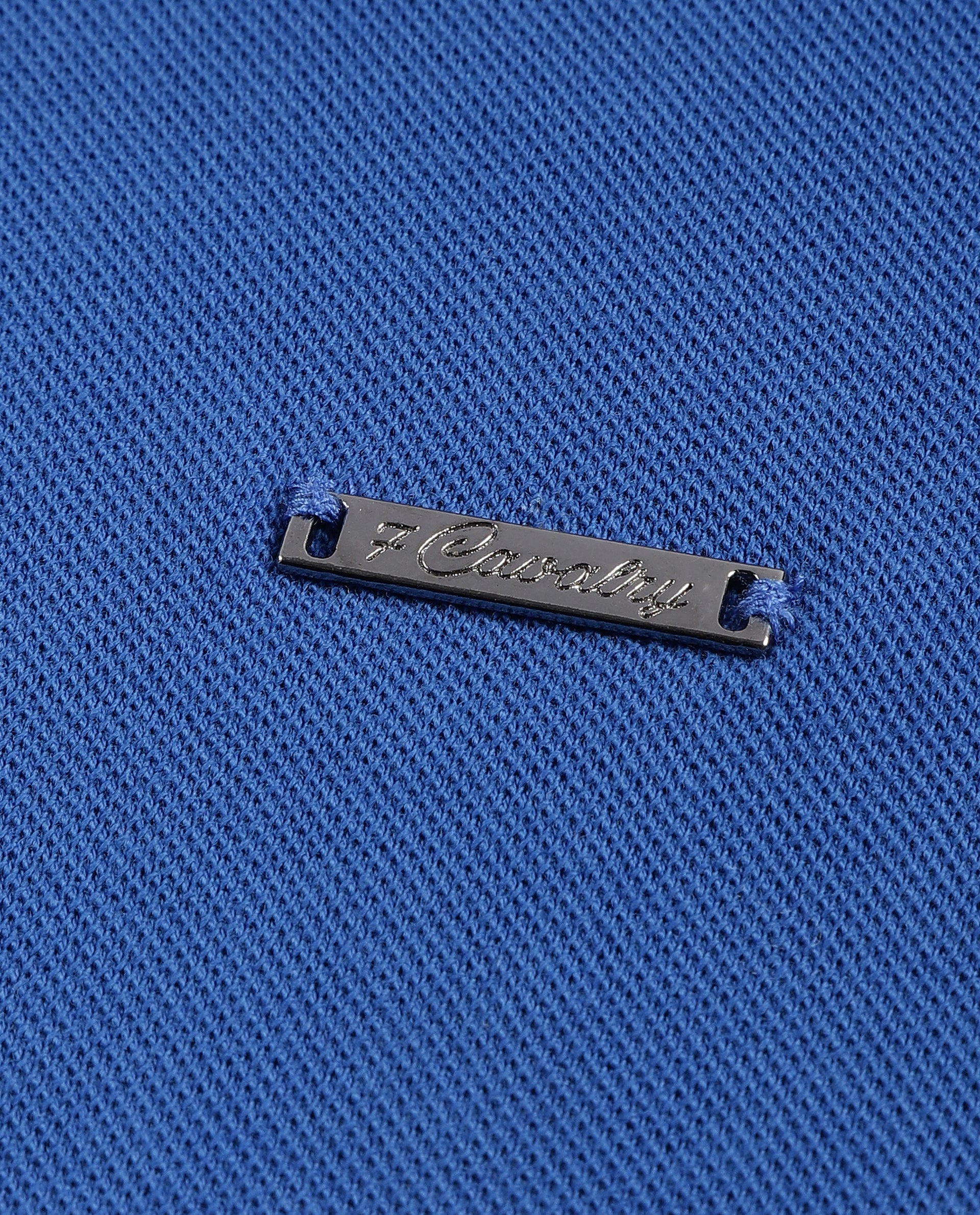 Imperial Prussian Blue Pique Polo with Metal Buttons, 7C Metal Badge