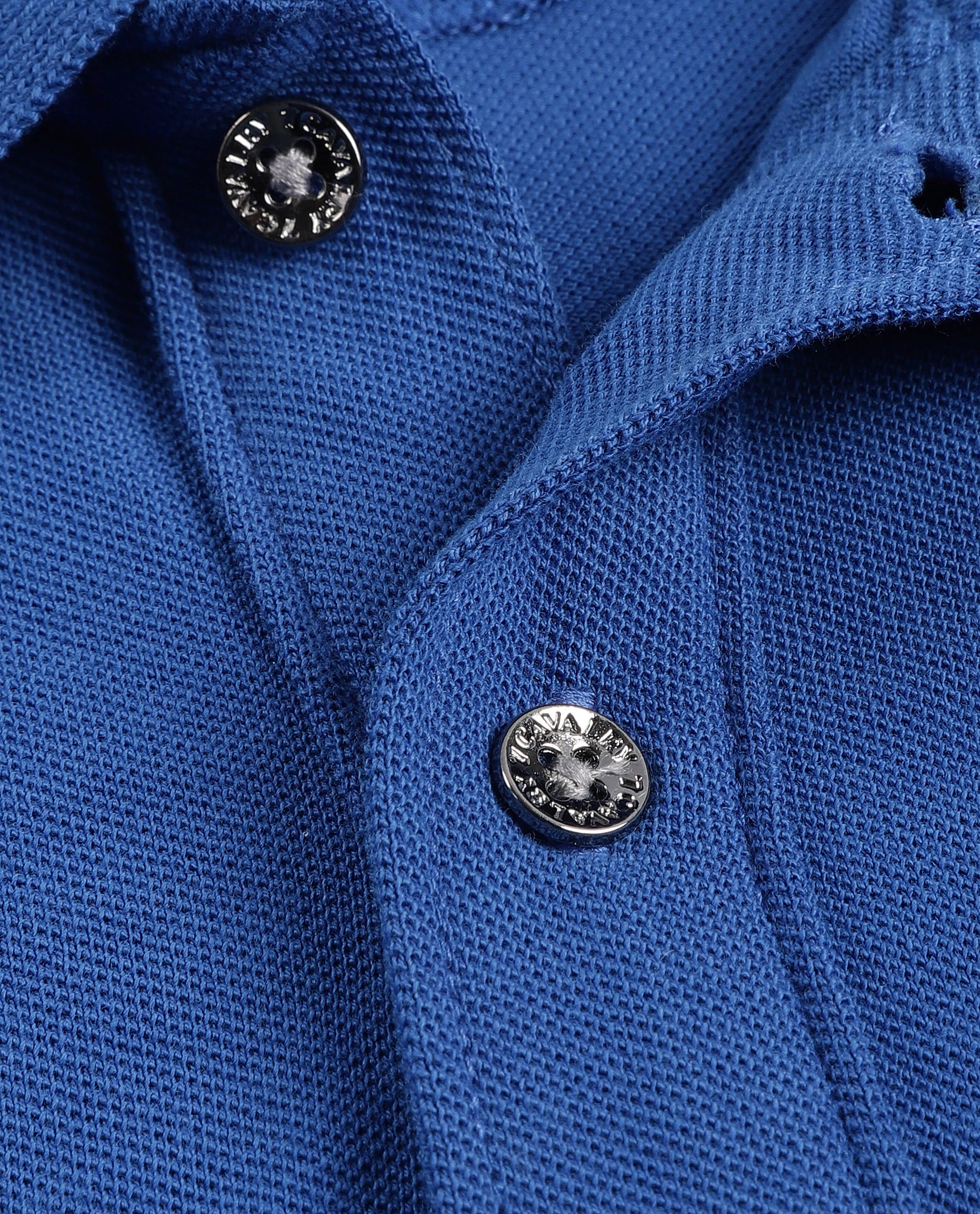 Imperial Prussian Blue Pique Polo with Metal Buttons, 7C Metal Badge