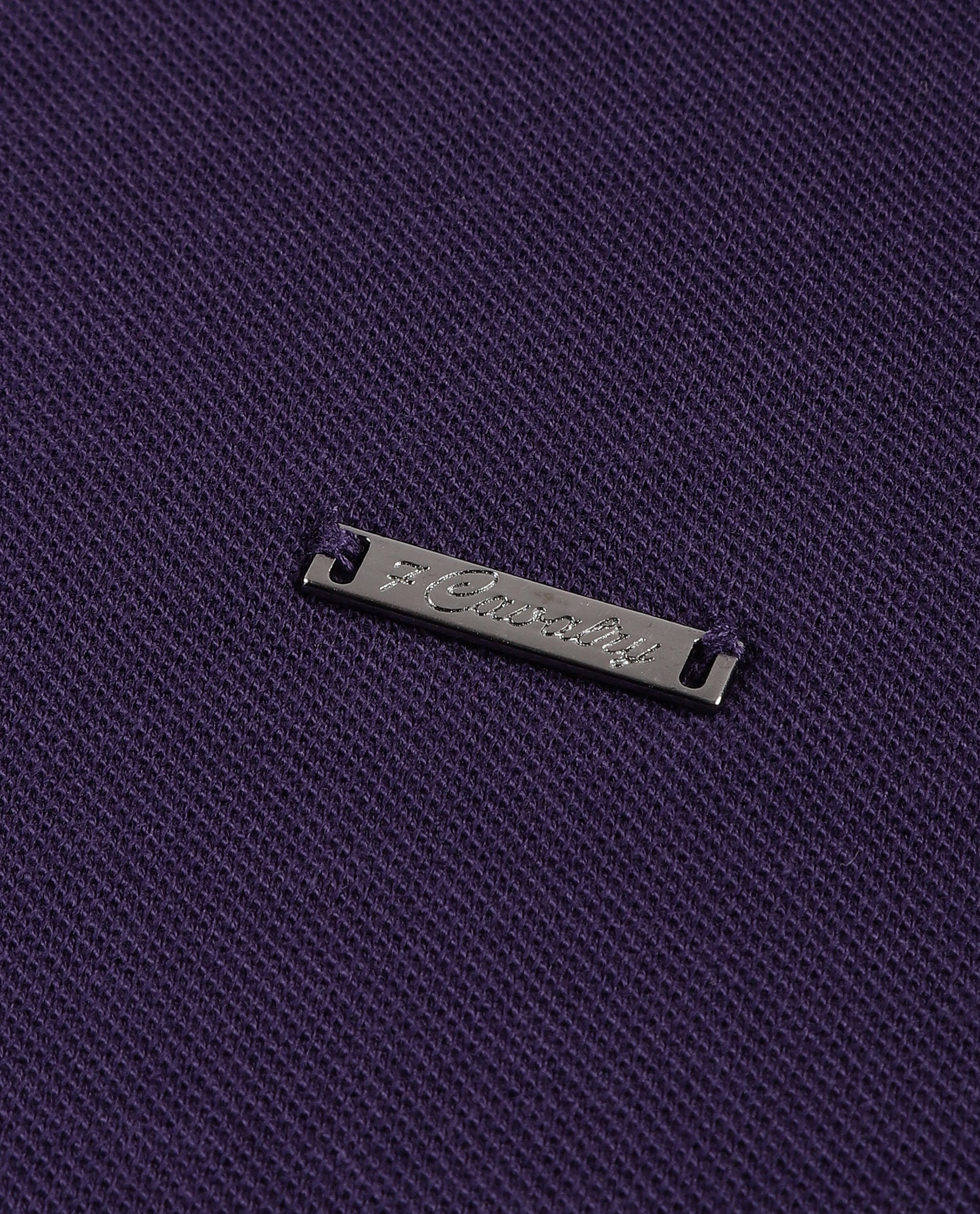 Deep Purple Pique Knit Shirt with 7C Metal Buttons, Gun Metal Badge