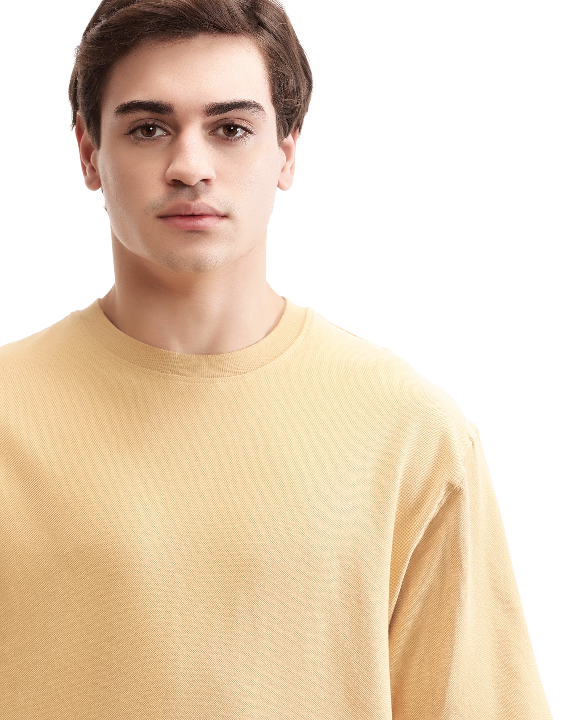 Camel Beige Pique Crew Neck Oversized T-Shirt