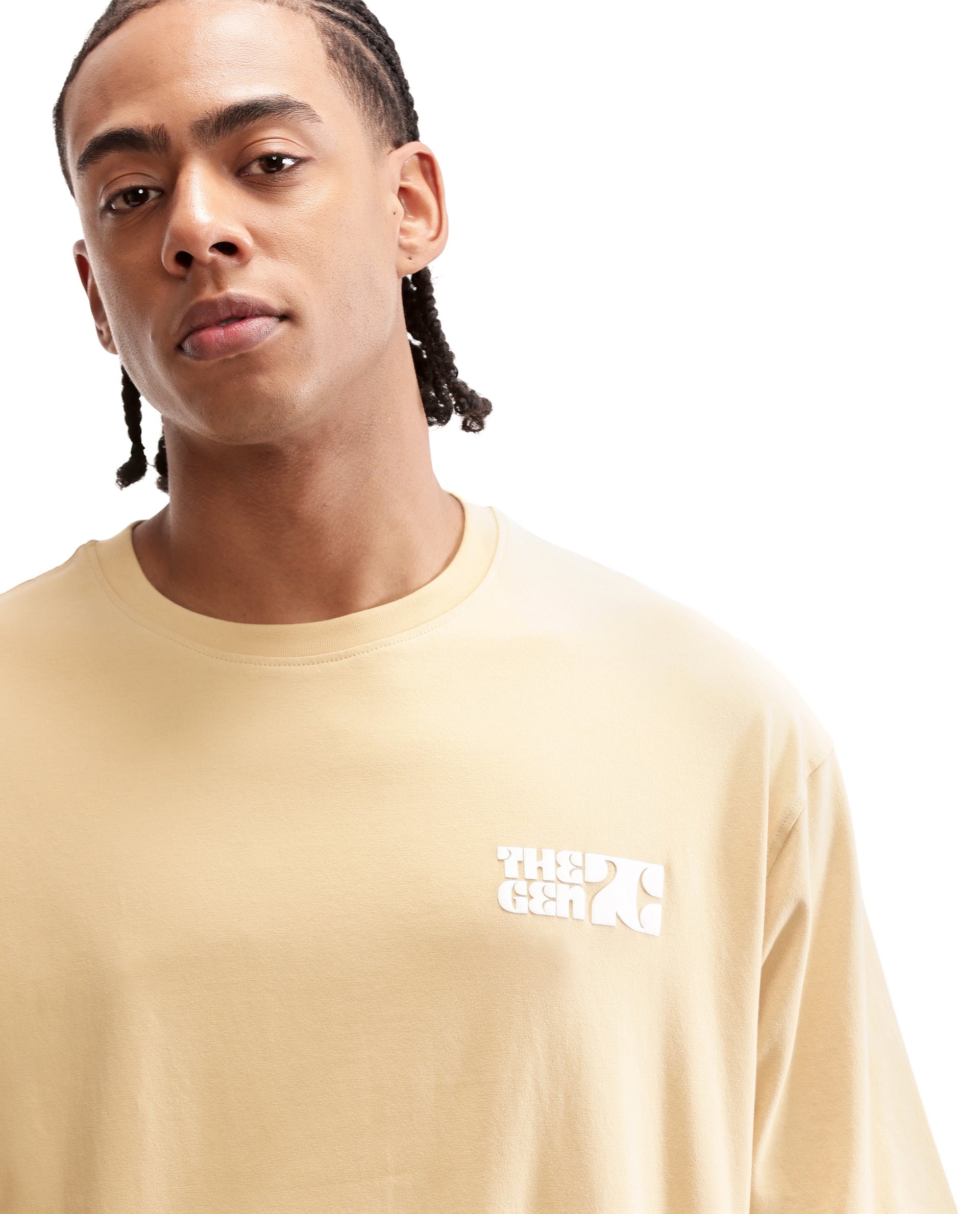 Camel Beige Single Jersey Crew Neck Oversized T-Shirt with 7C Premium HD Print