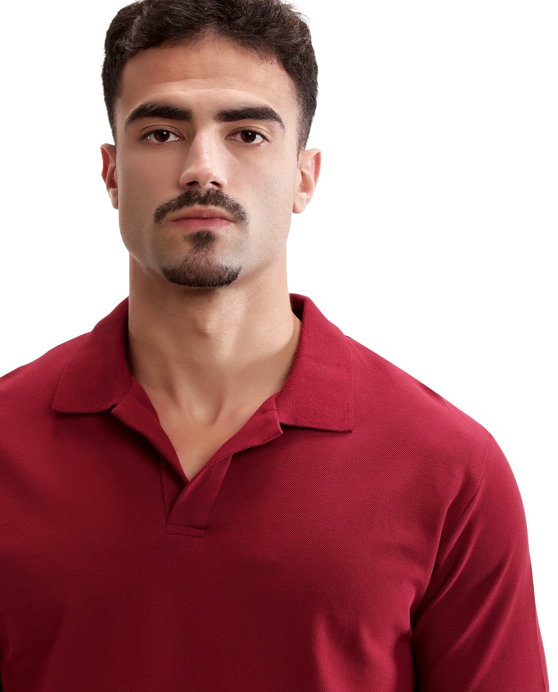 Bordeaux Maroon Pique Johnny Collar Polo