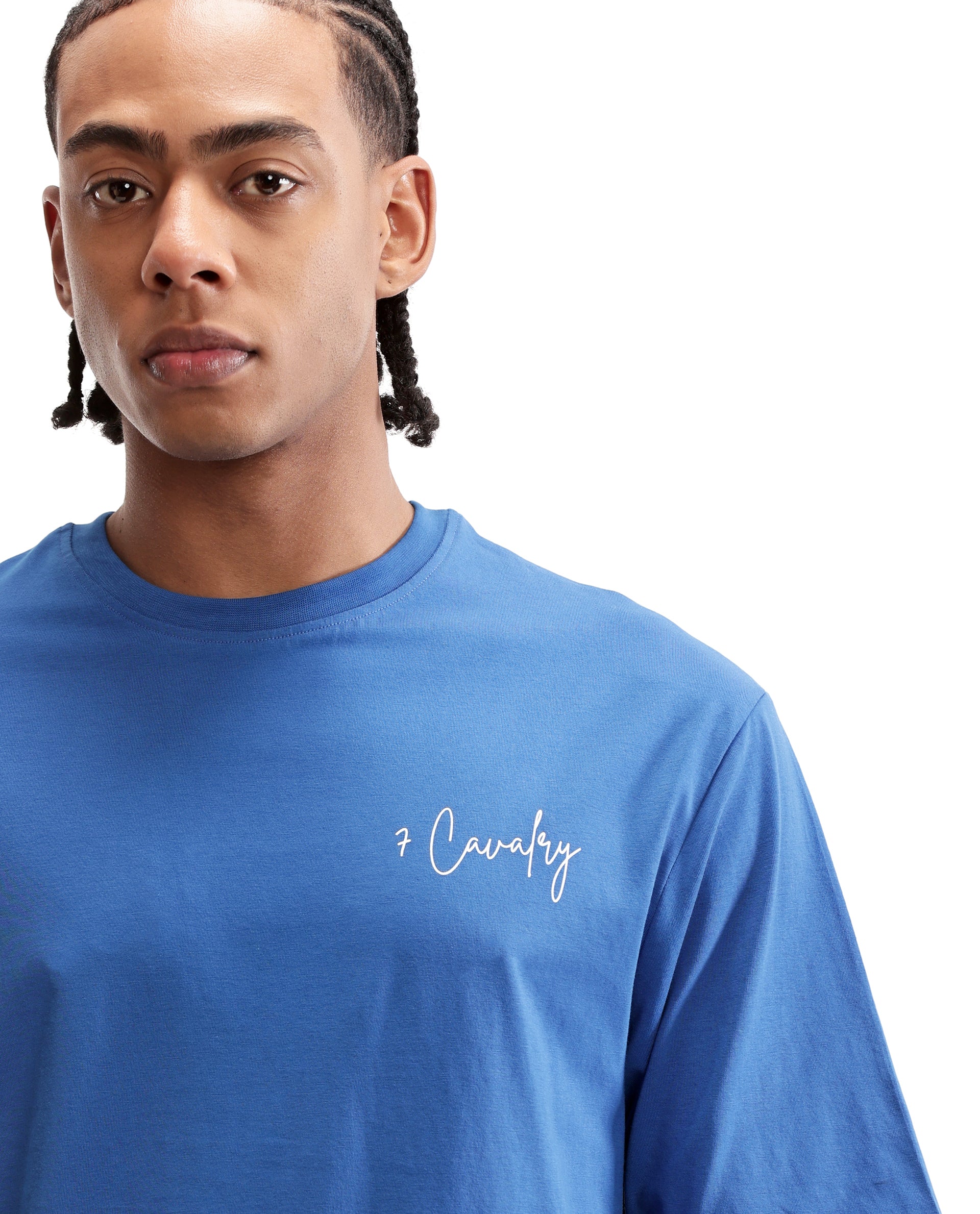 Imperial Prussian Blue Single Jersey Crew Neck Oversized T-Shirt with Pure White Non-PVC Print