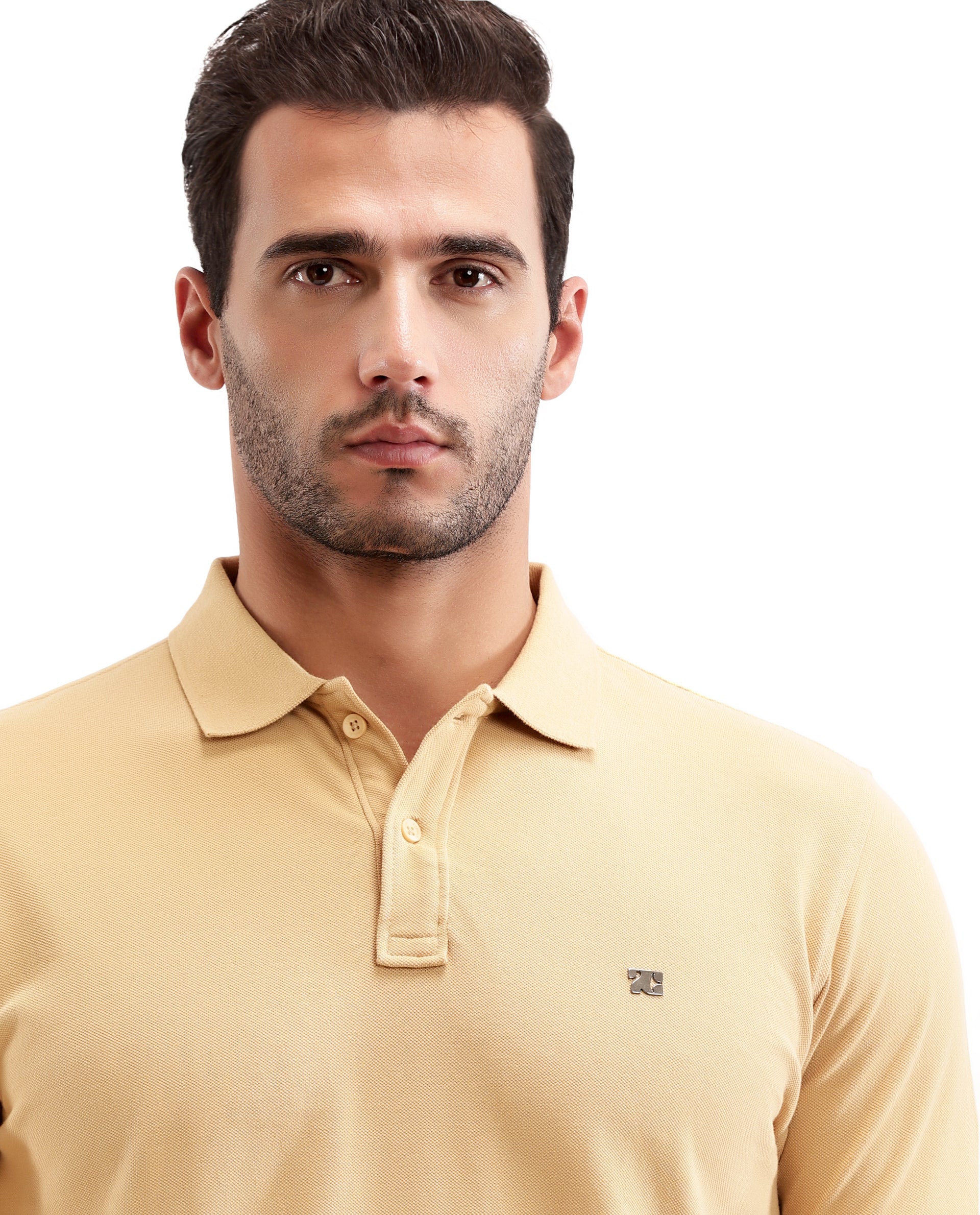Camel Beige Pique Polo with 7C Metal Insignia
