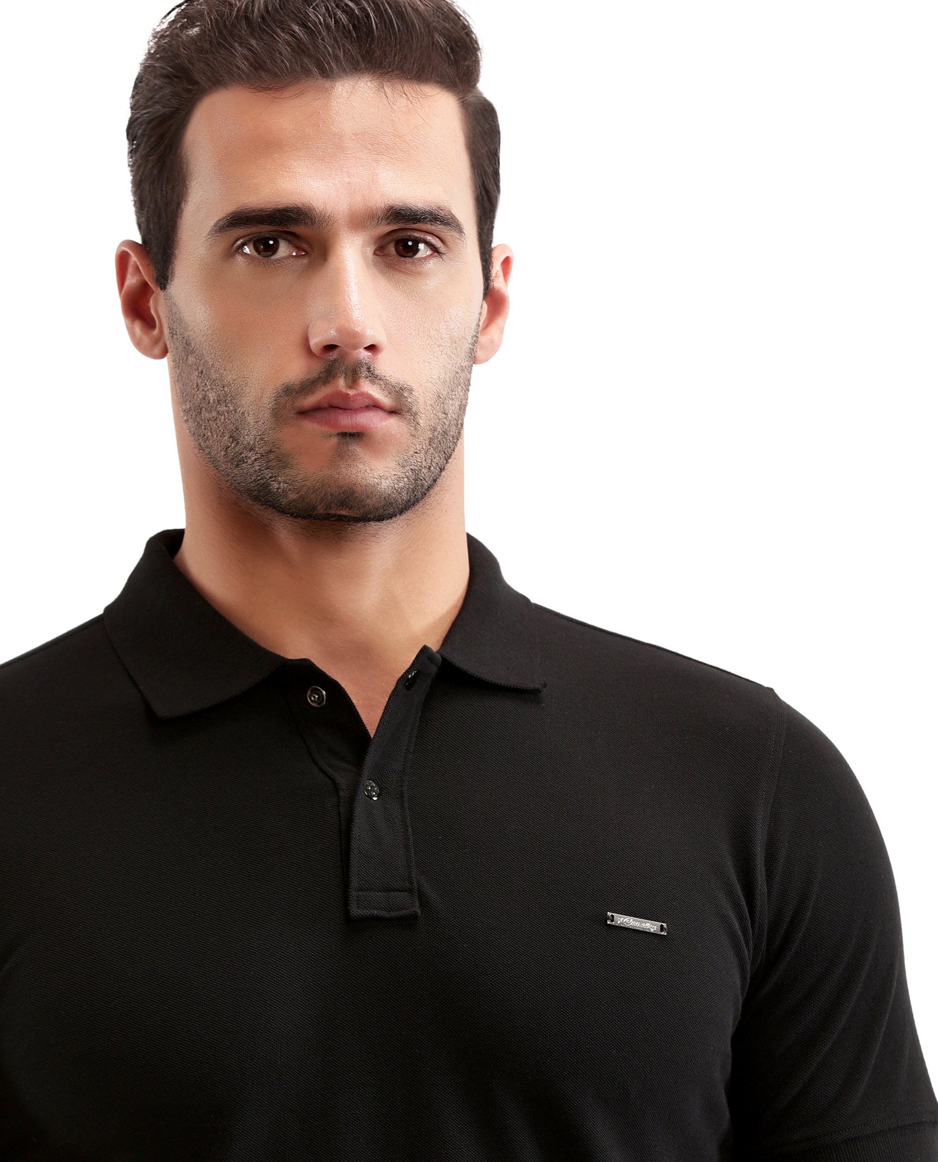 Charcoal Black Pique Polo with 7C Snap Buttons, Metal Badge