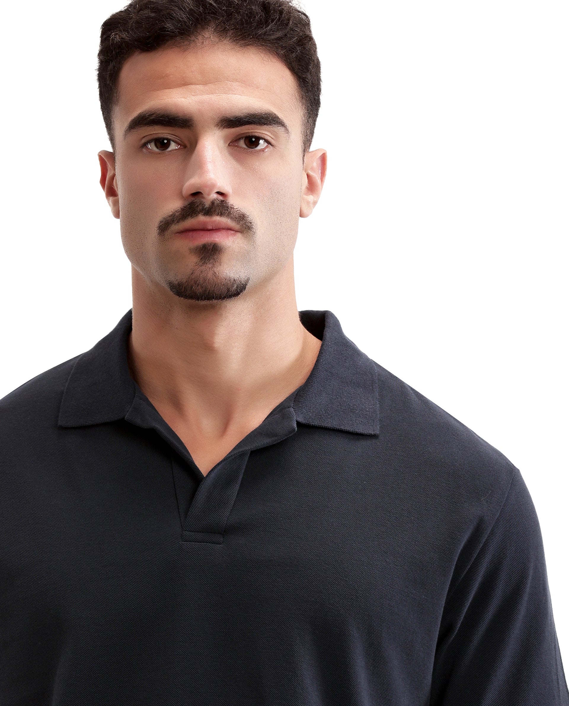 Midnight Navy Blue Pique Johnny Collar Polo