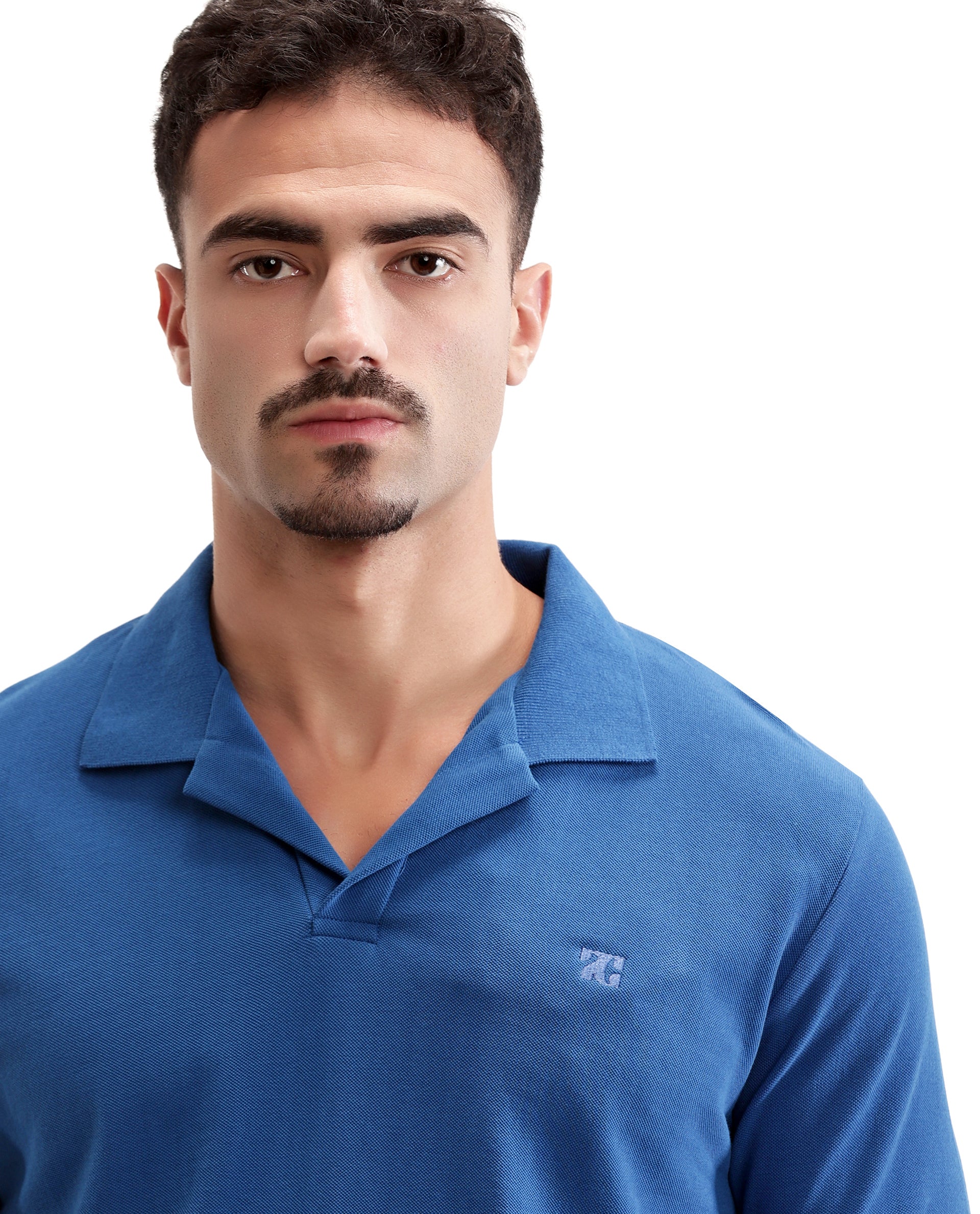 Imperial Prussian Blue Johnny Collar Pique Polo with Tone-on-Tone 7C Embroidery