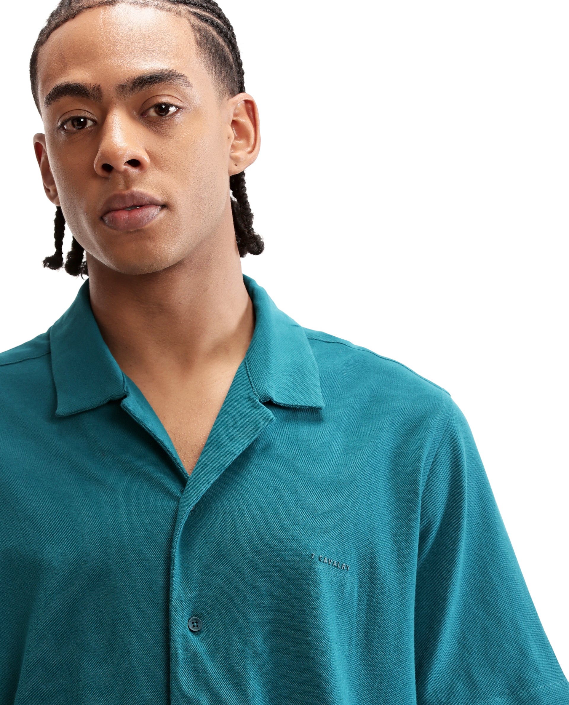 Ocean Teal Pique Knit Shirt with HD Print