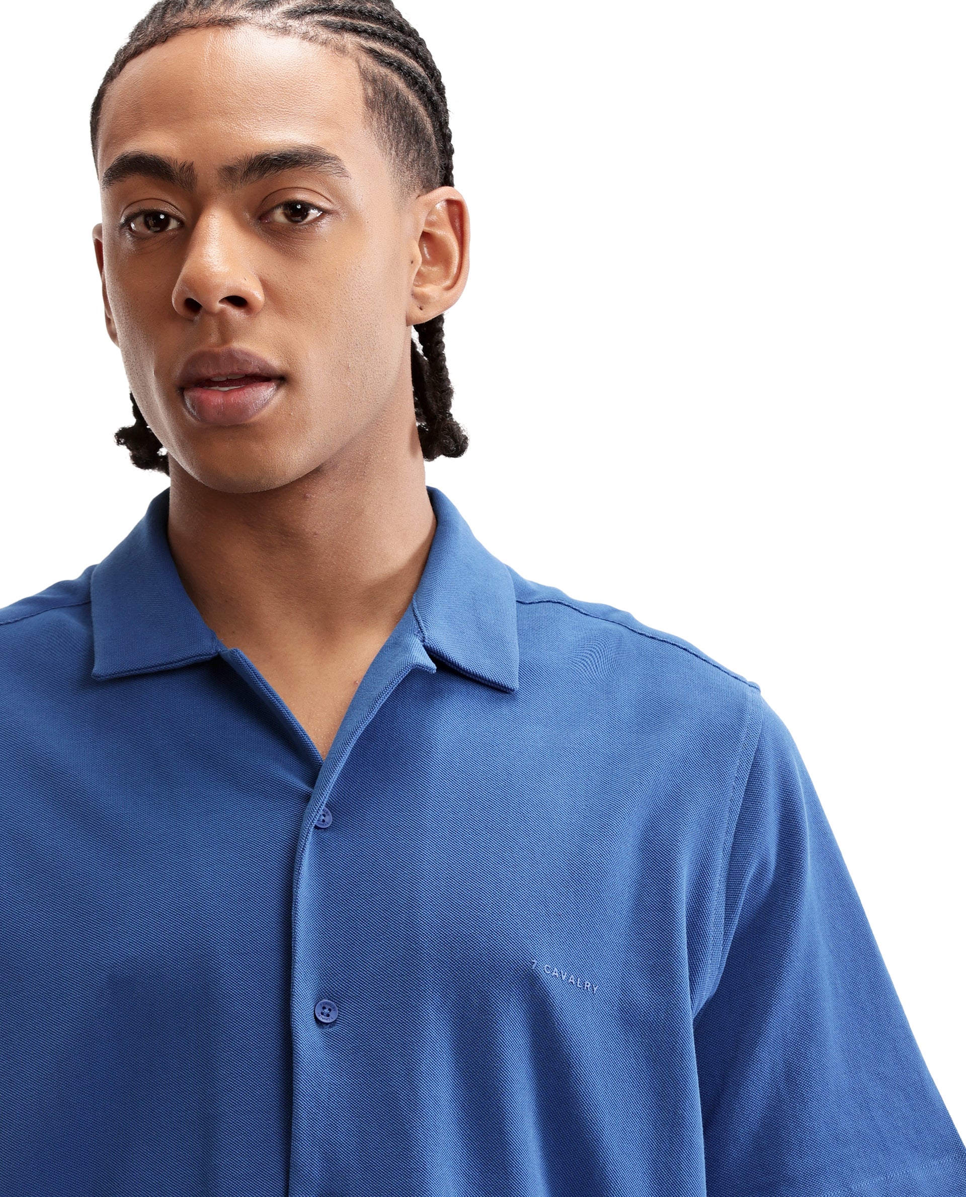 Imperial Prussian Blue Pique Knit Shirt with HD Print