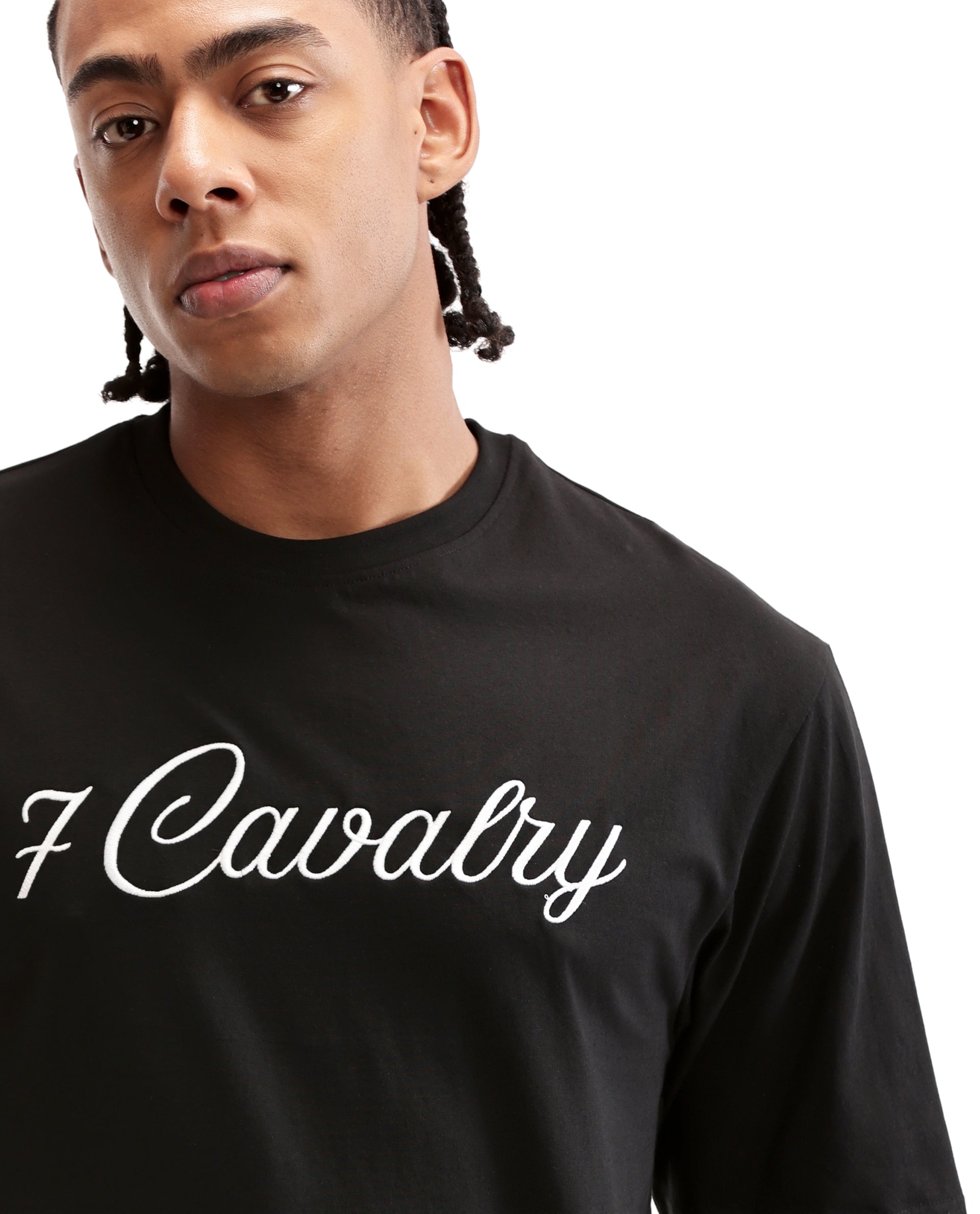 Charcoal Black Single Jersey Crew Neck Oversized T-Shirt with Pure White Embroidery