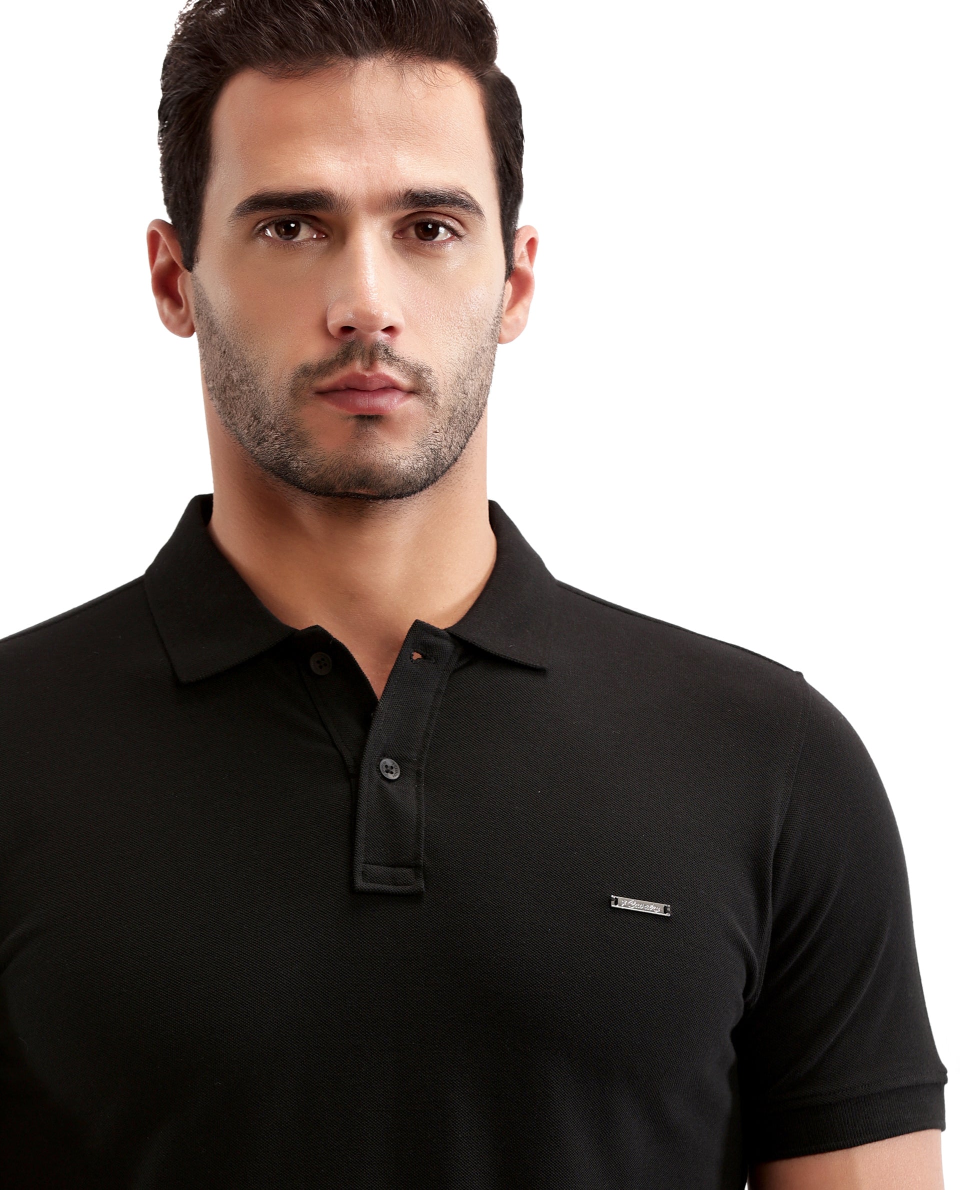 Charcoal Black Pique Polo with Metal Badge