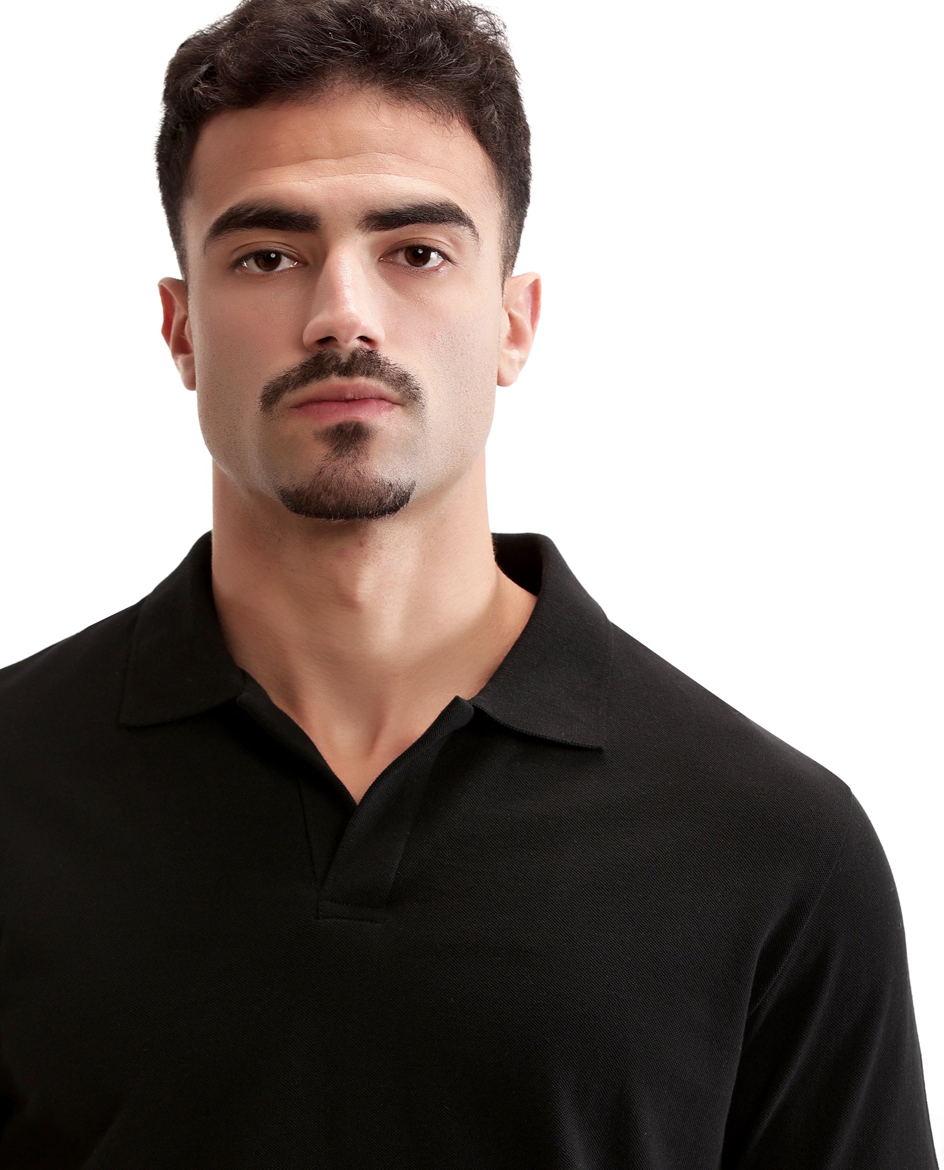 Charcoal Black Pique Johnny Collar Polo