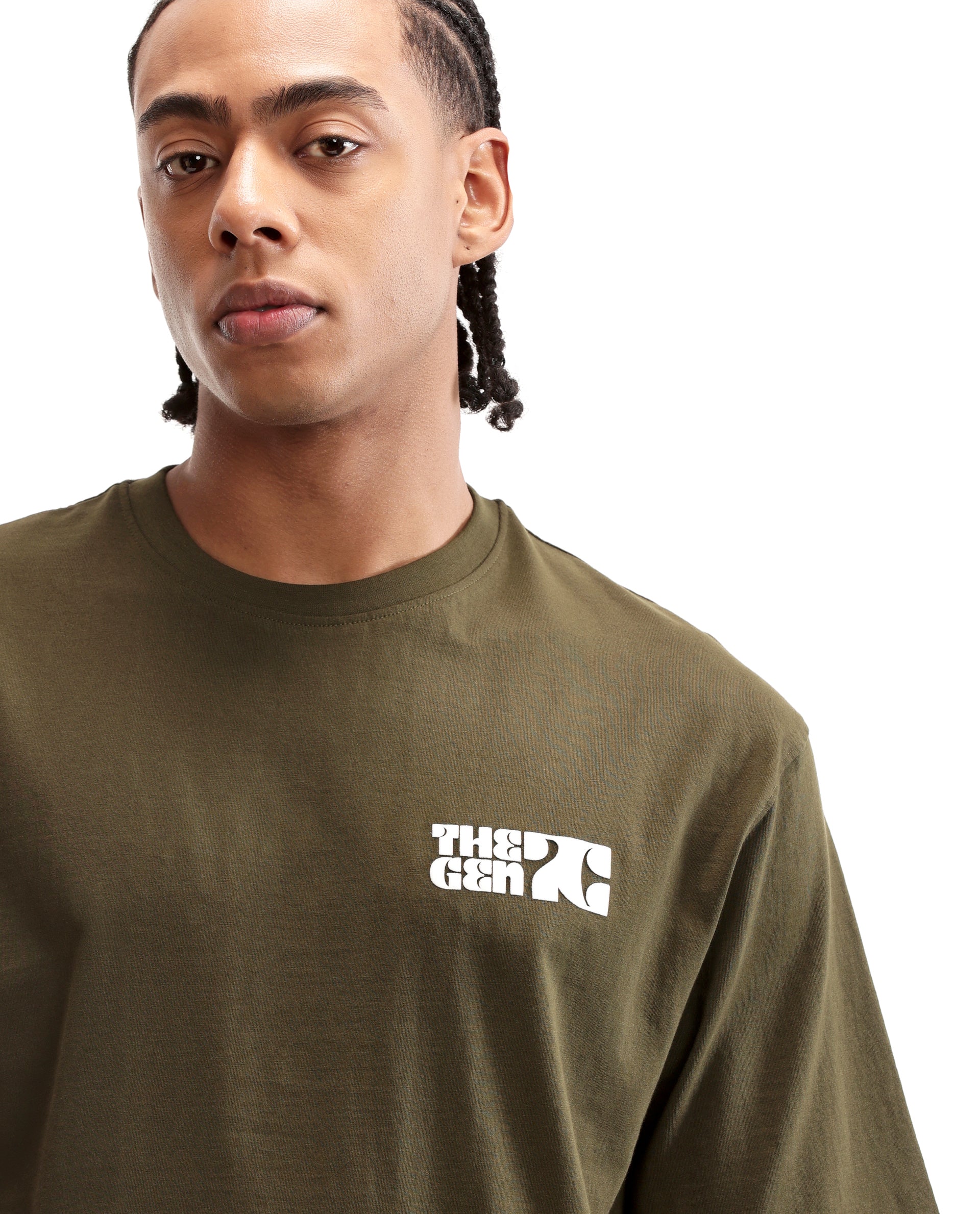 Vintage Olive Single Jersey Crew Neck Oversized T-Shirt with 7C Premium HD Print