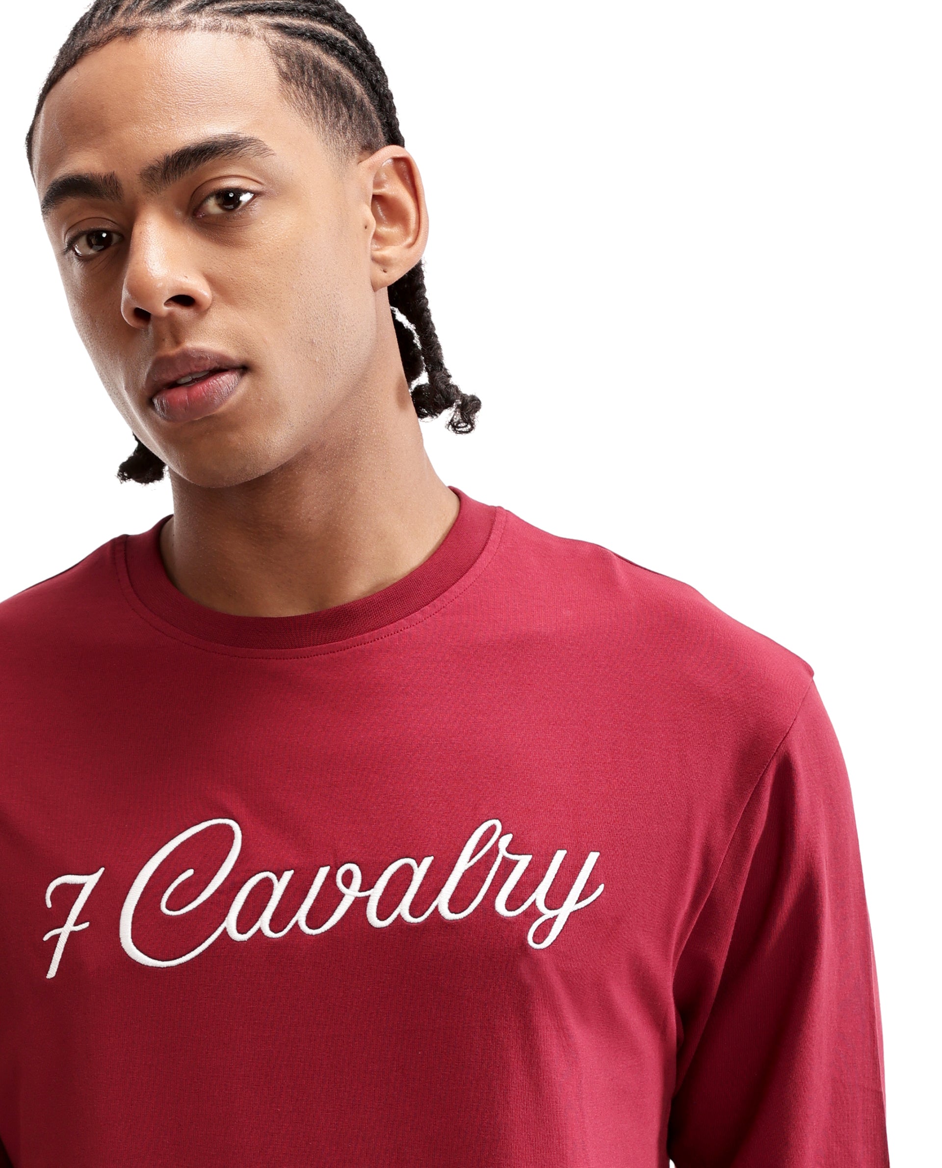 Bordeaux Maroon Single Jersey Crew Neck Oversized T-Shirt with Pure White Embroidery