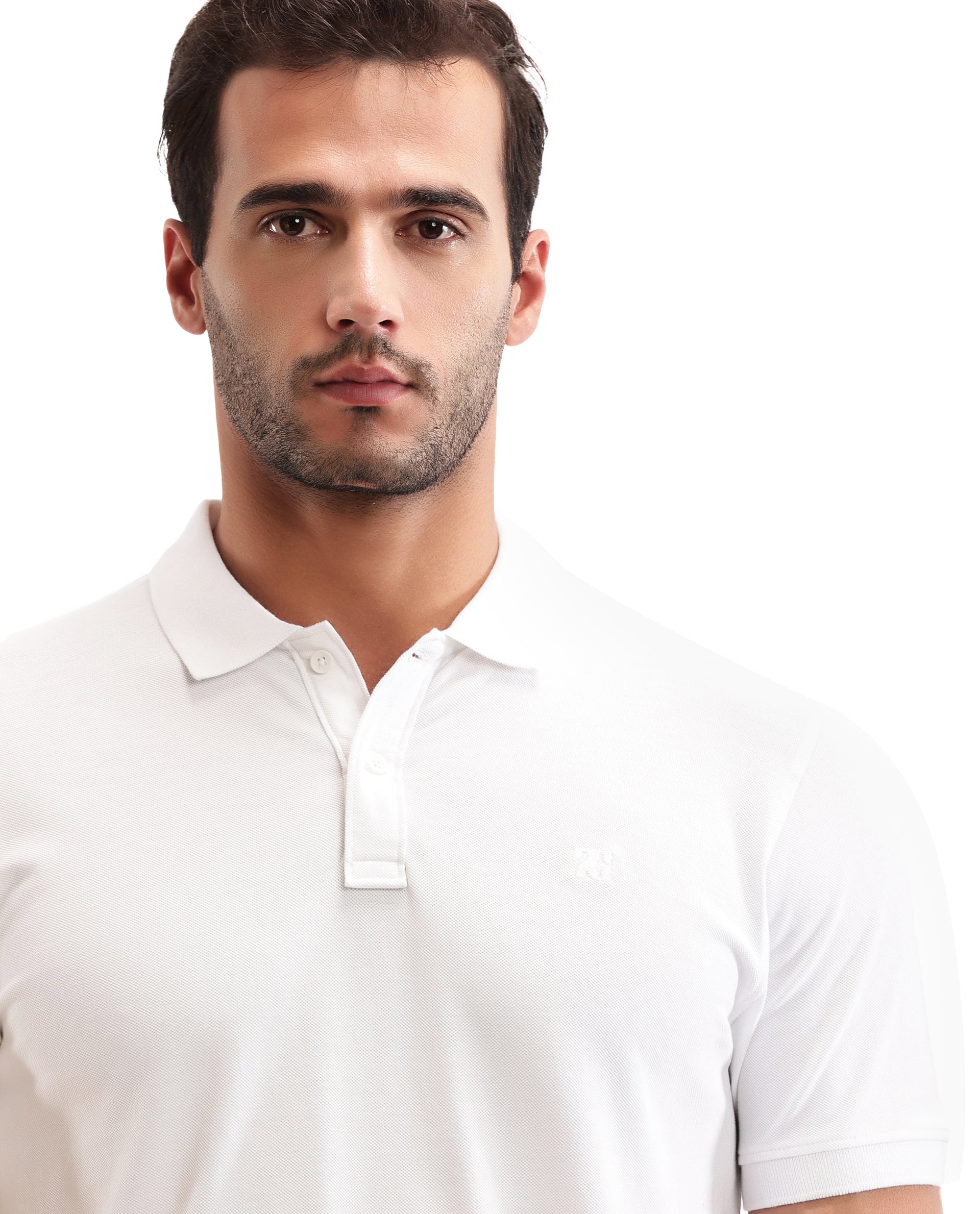 Pure White Pique Polo with Tone-on-Tone 7C Embroidery