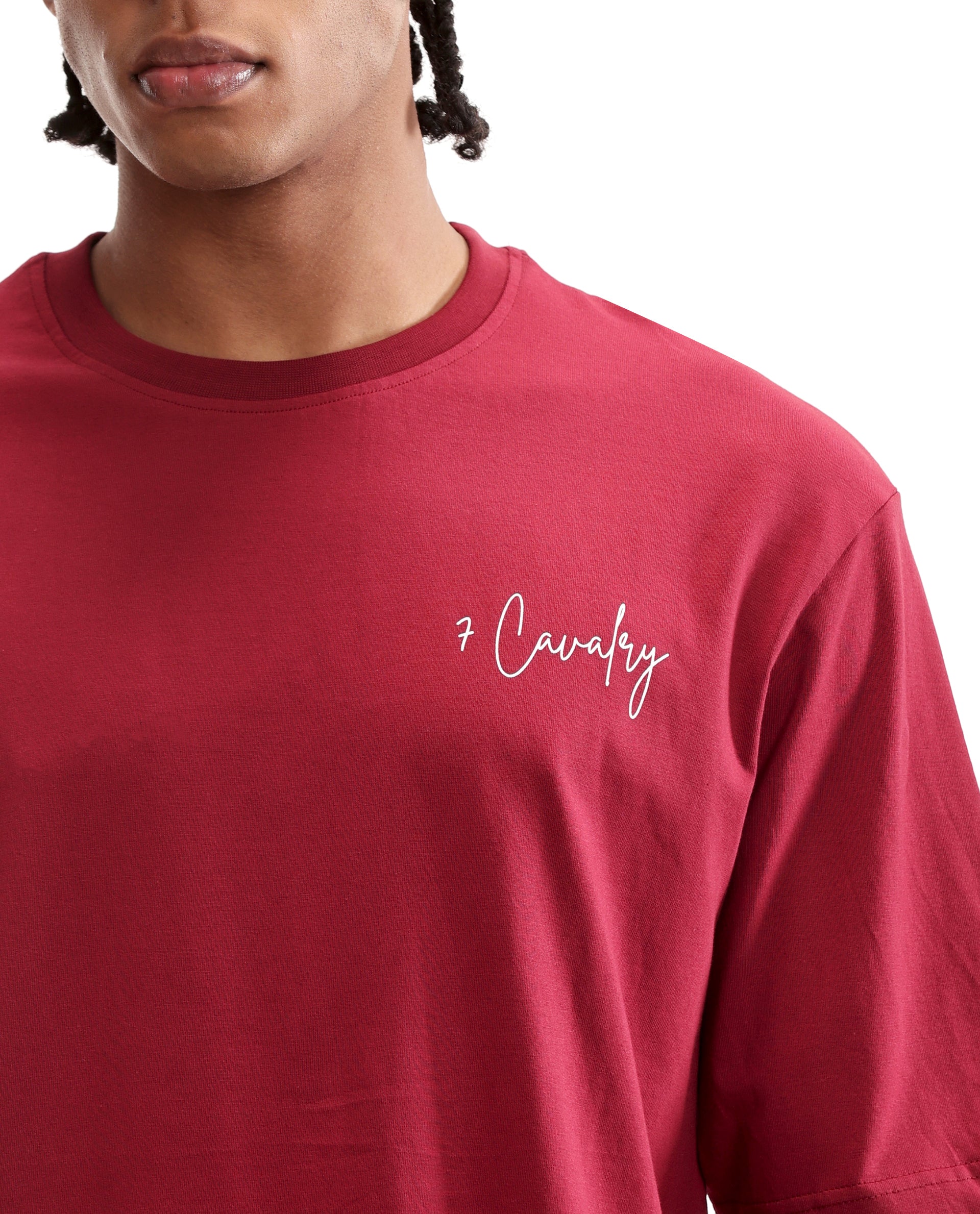 Bordeaux Maroon Single Jersey Crew Neck Oversized T-Shirt with Pure White Non-PVC Print
