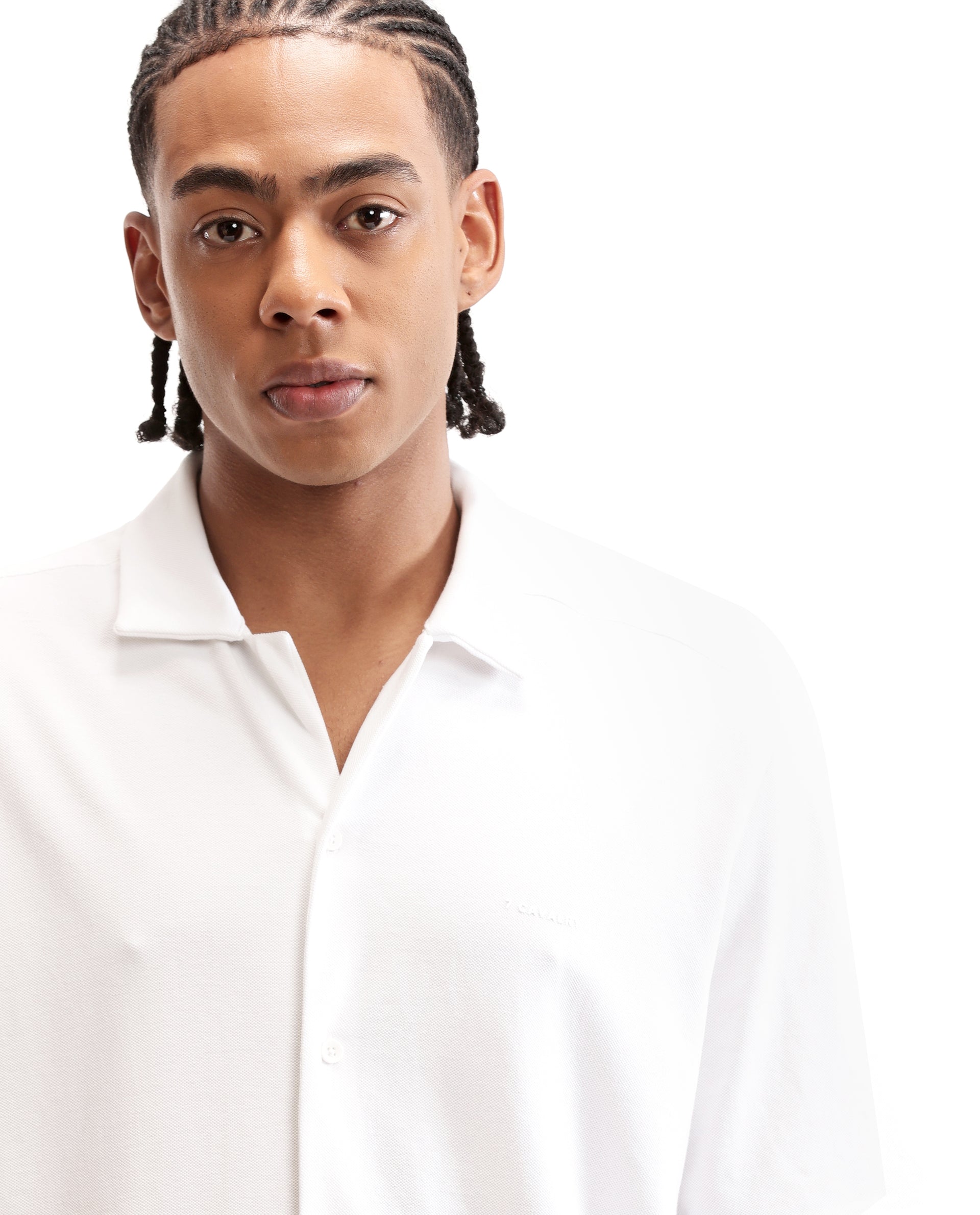 Pure White Pique Knit Shirt with HD Print