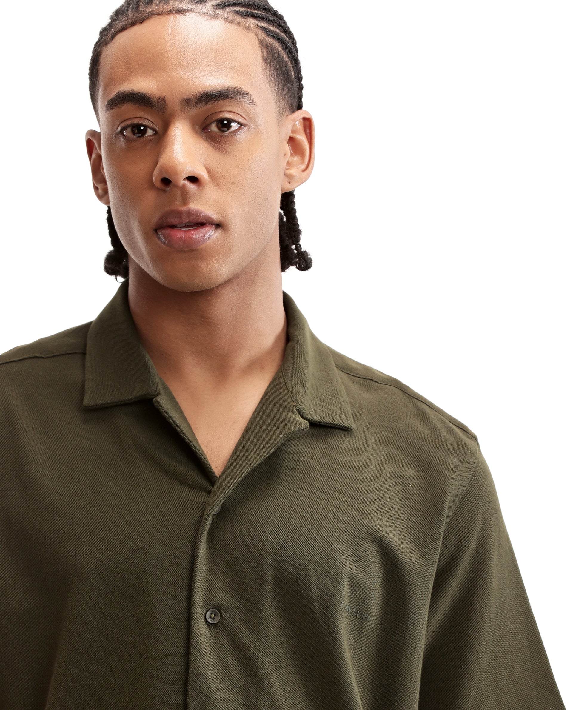 Vintage Olive Pique Knit Shirt with HD Print
