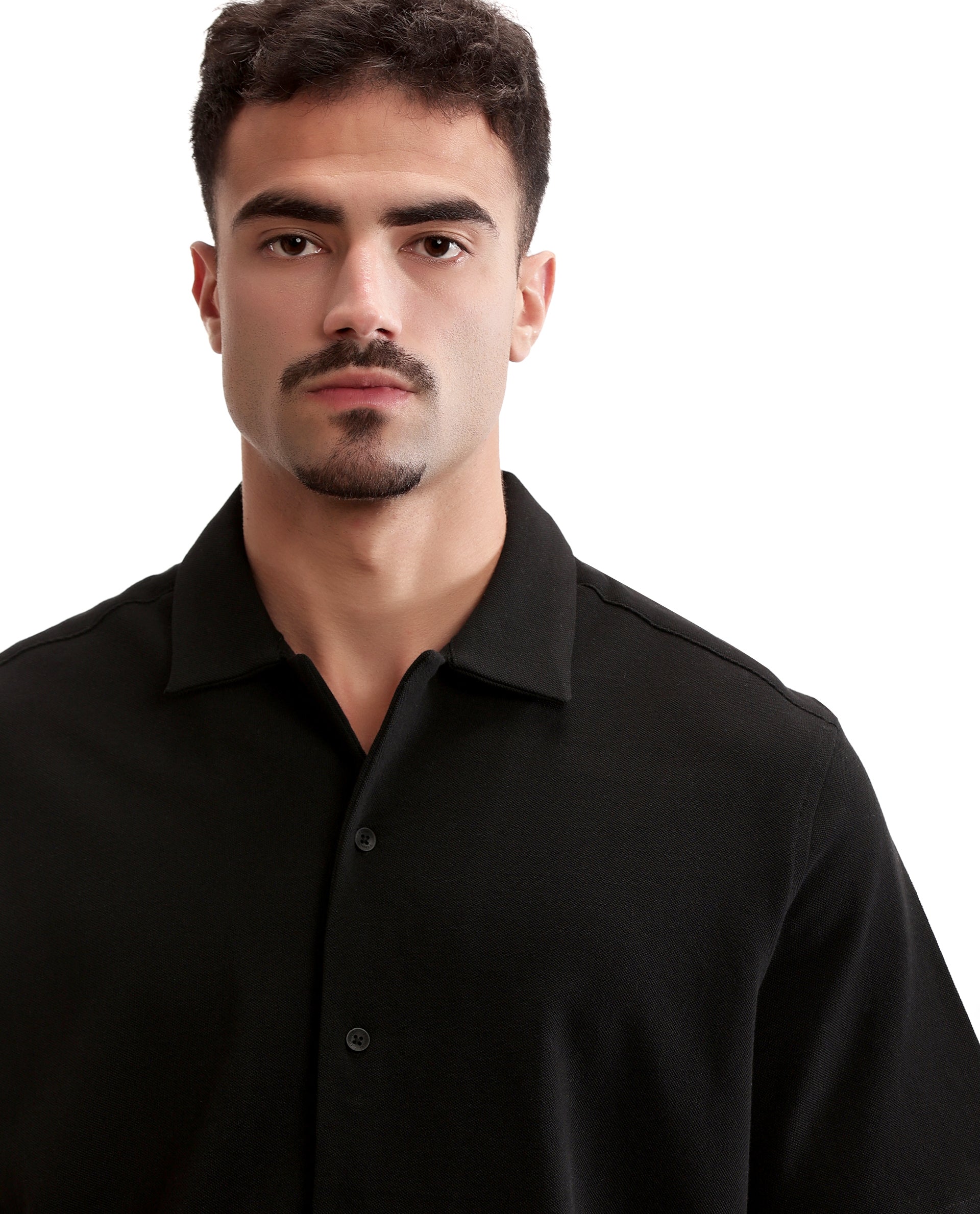 Charcoal Black Pique Knit Shirt