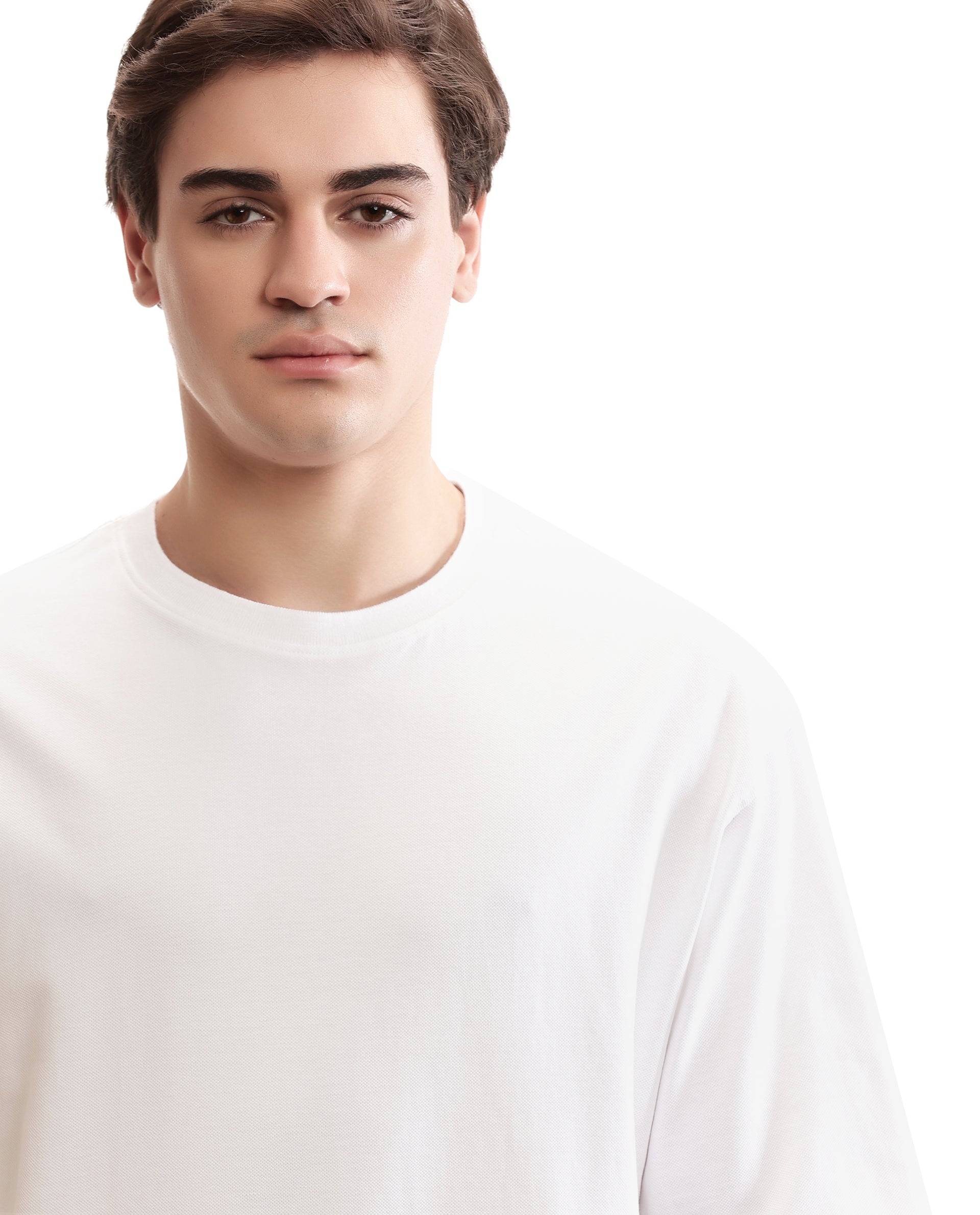 Pure White Pique Crew Neck Oversized T-Shirt