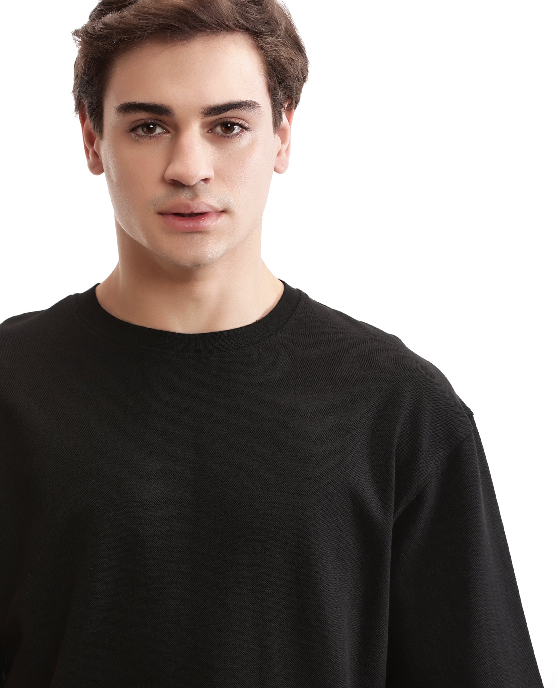 Charcoal Black Pique Crew Neck Oversized T-Shirt