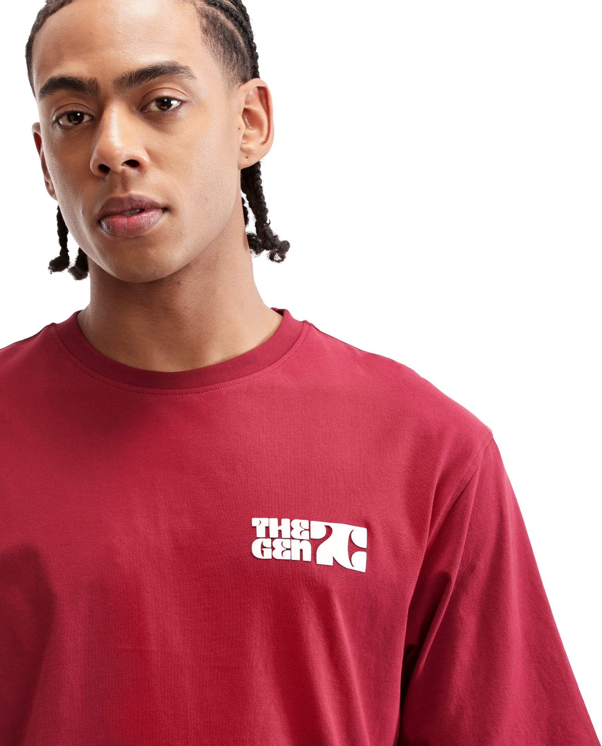 Bordeaux Maroon Single Jersey Crew Neck Oversized T-Shirt with 7C Premium HD Print