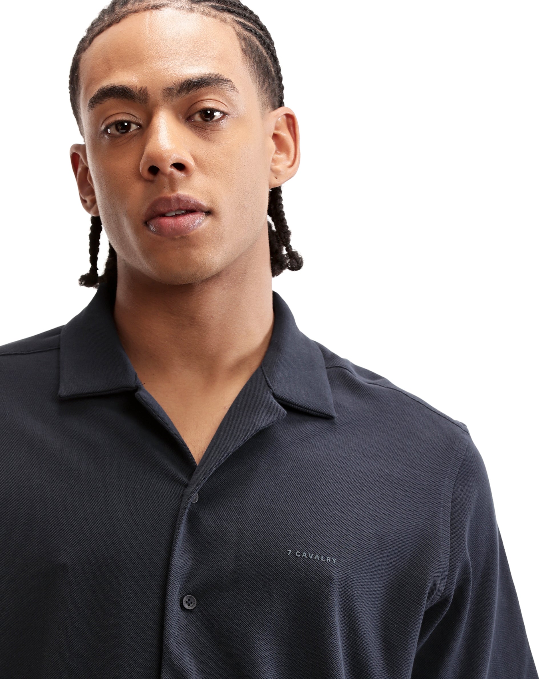 Midnight Navy Blue Pique Knit Shirt with HD Print