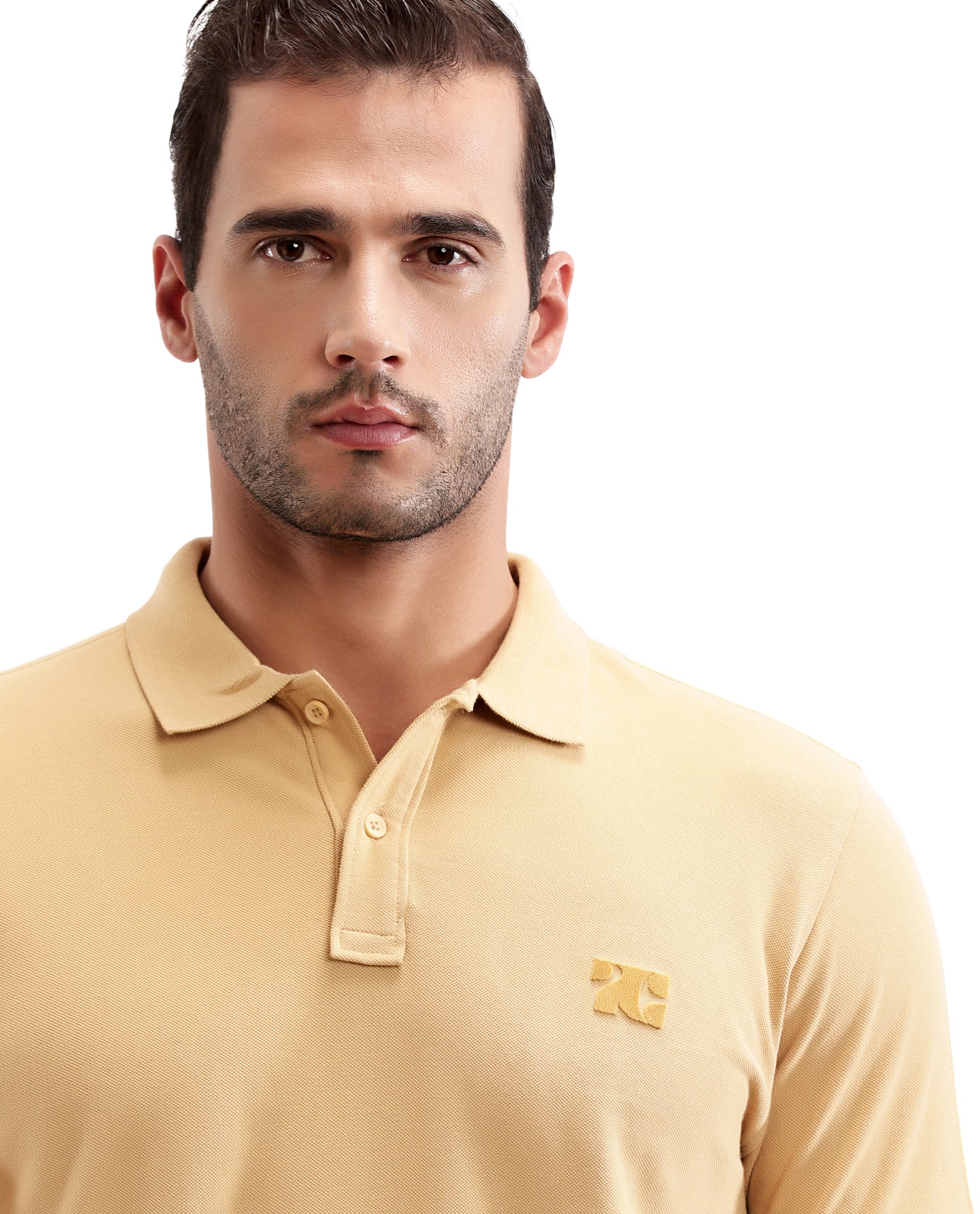 Camel Beige Pique Polo with Tufted Embroidery