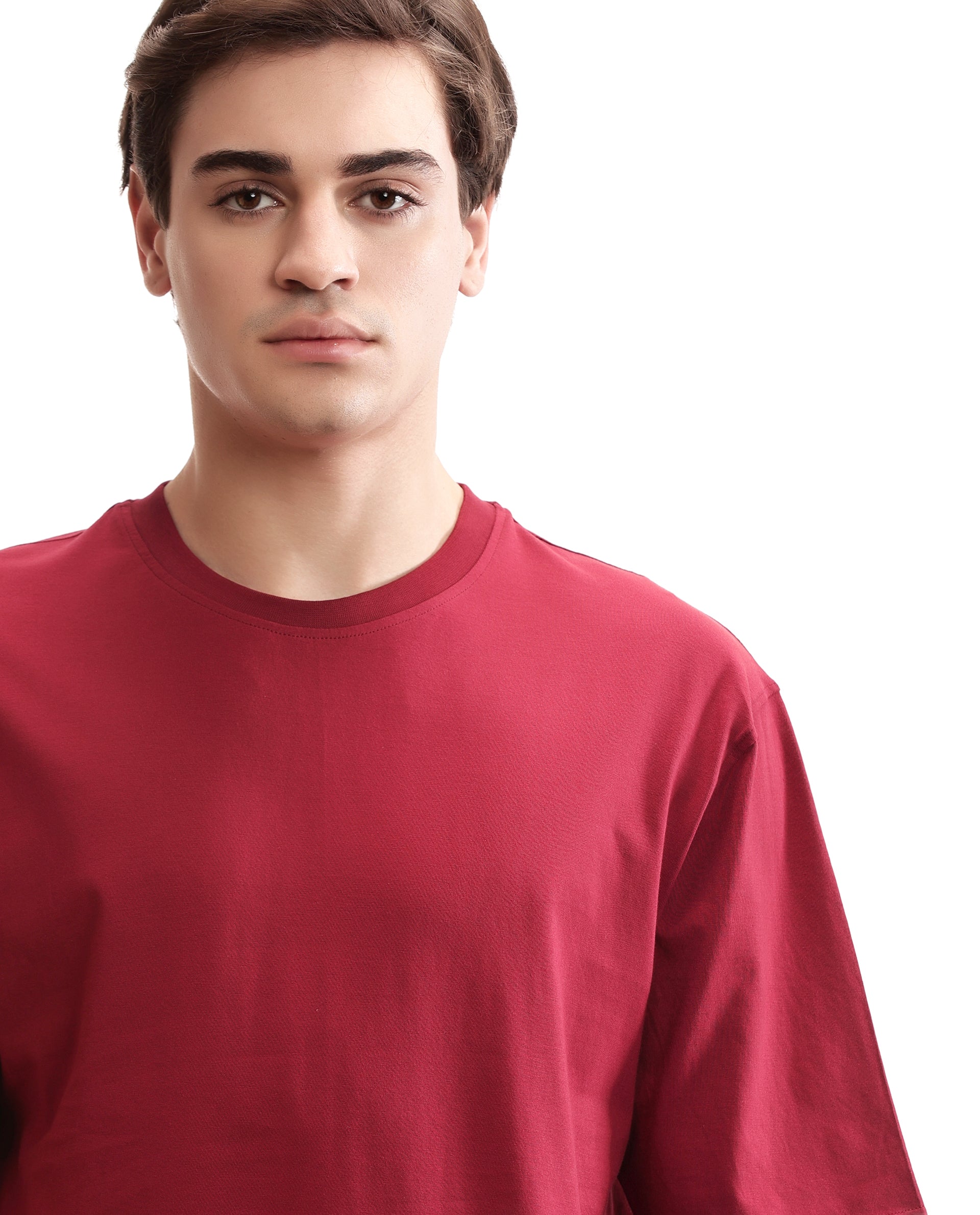 Bordeaux Maroon Single Jersey Crew Neck Oversized T-Shirt