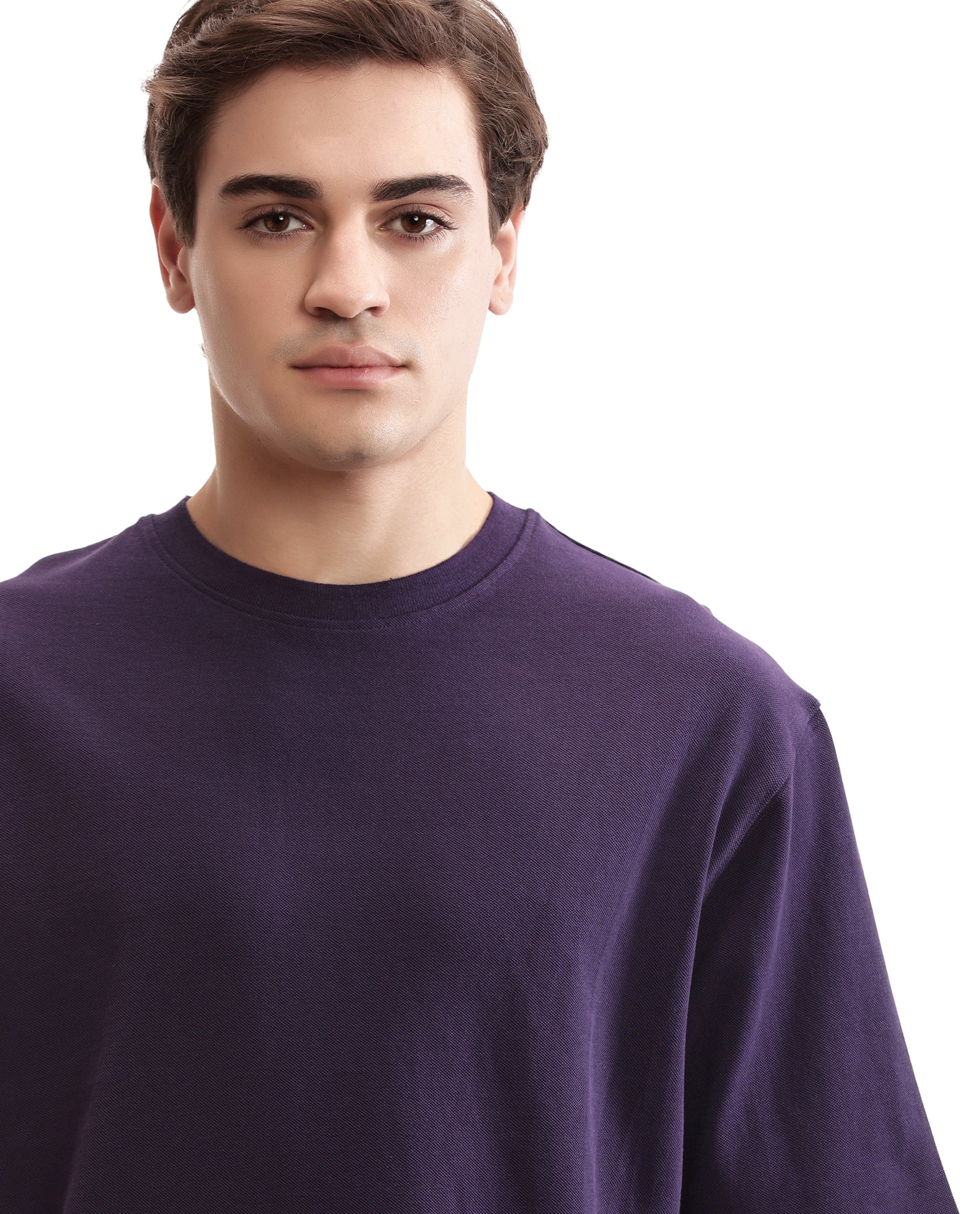 Deep Purple Pique Crew Neck Oversized T-Shirt
