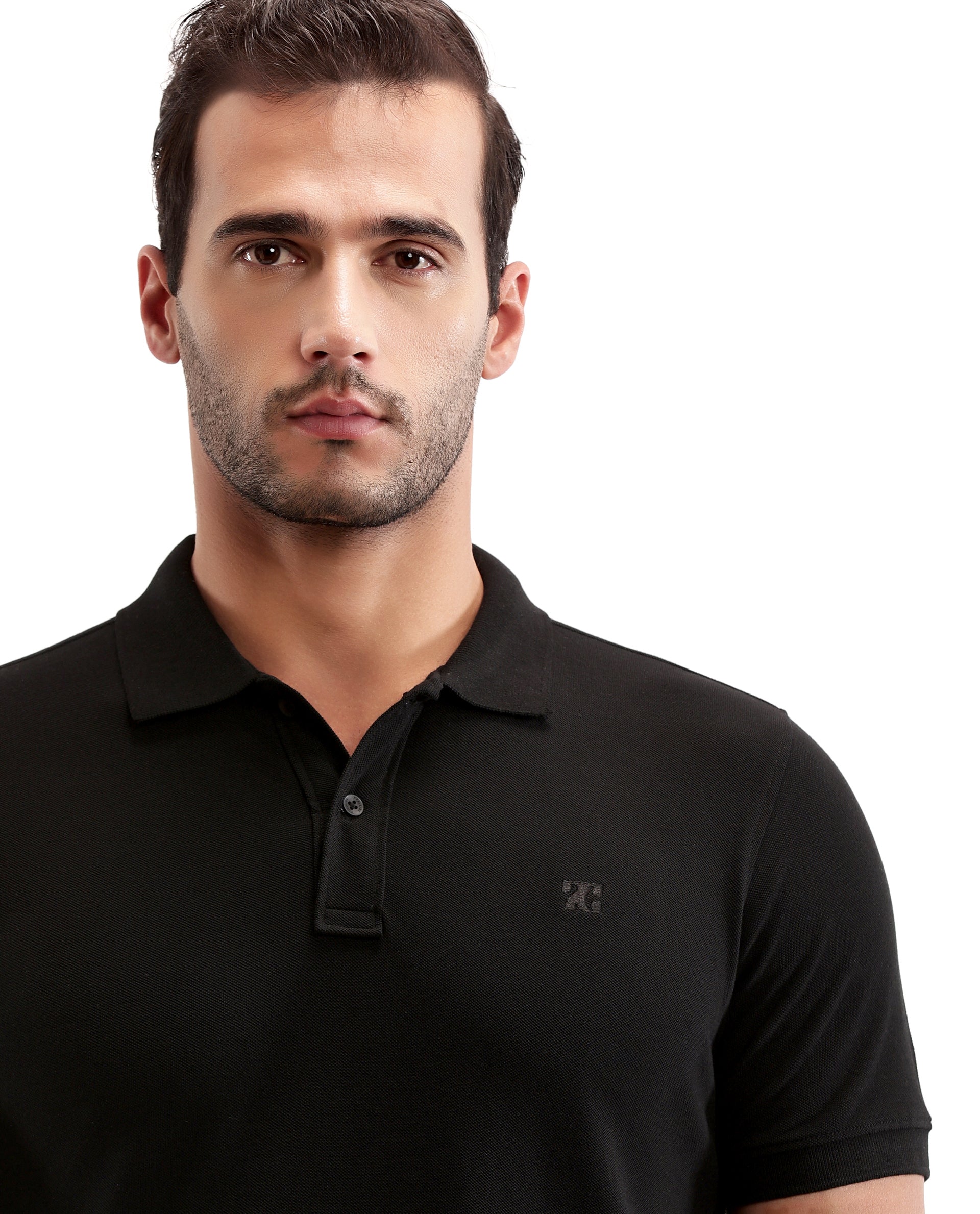 Charcoal Black Pique Polo with Tone-on-Tone 7C Embroidery