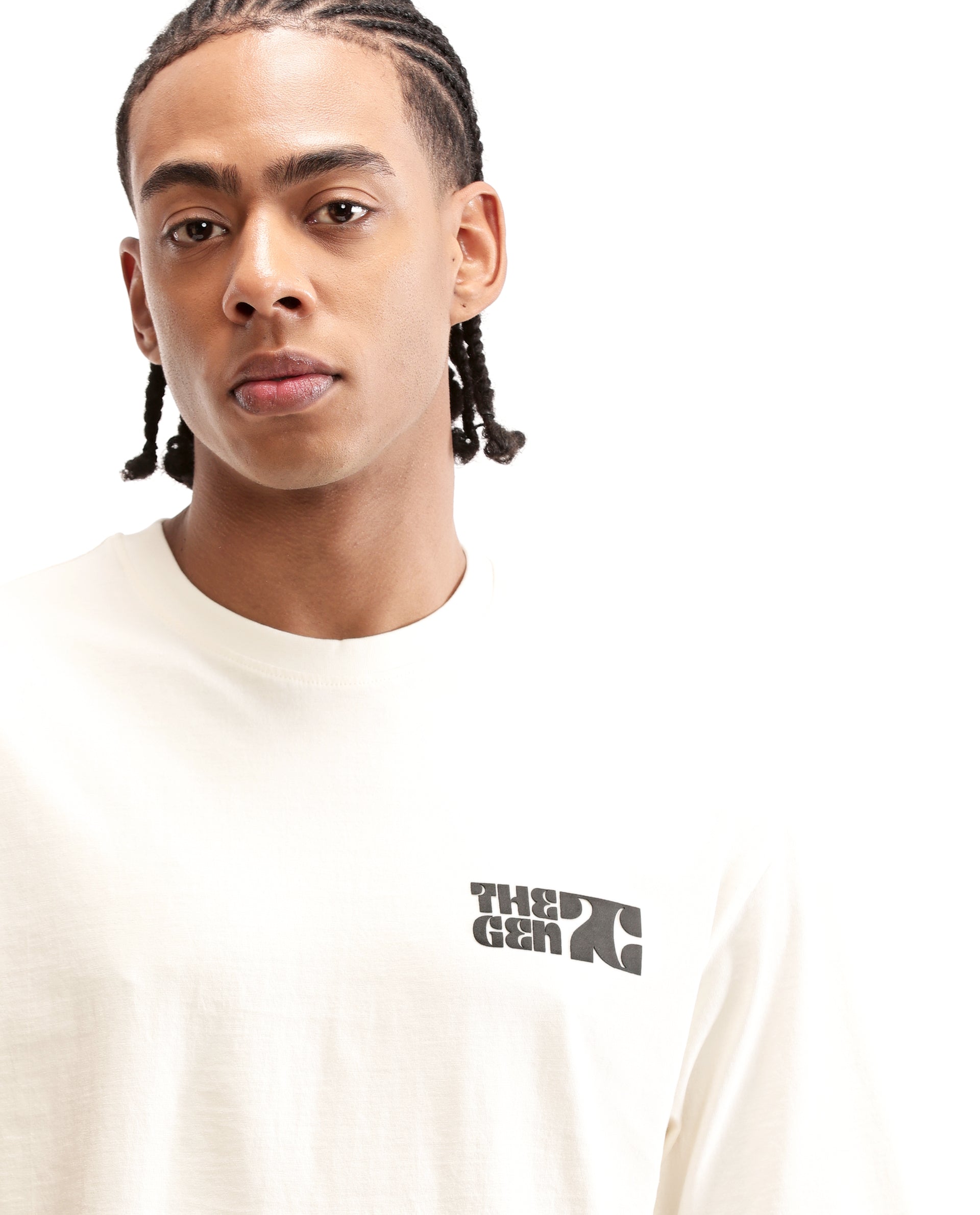 Ivory White Single Jersey Crew Neck Oversized T-Shirt with 7C Premium HD Print