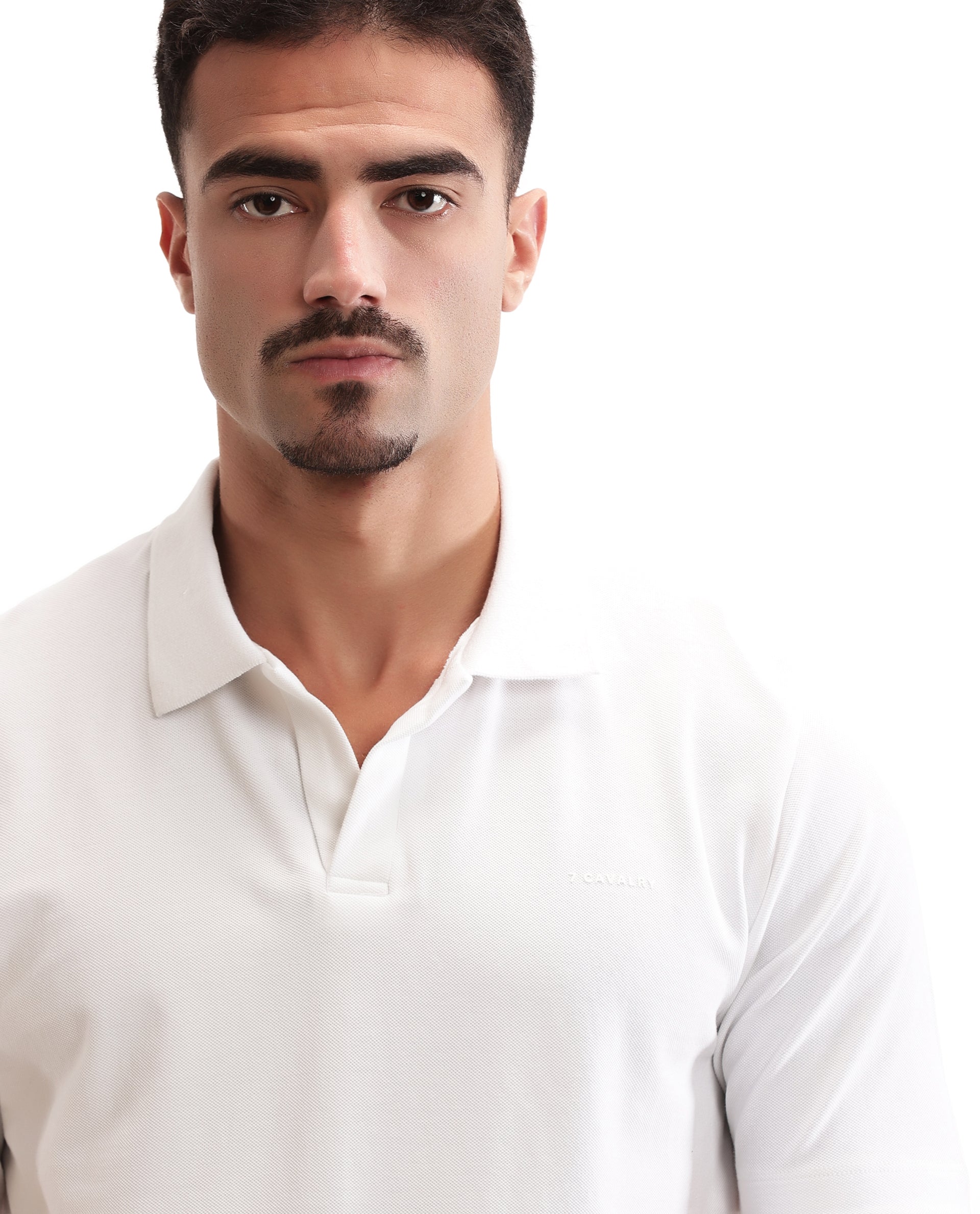 Pure White Pique Johnny Collar Polo with HD Print