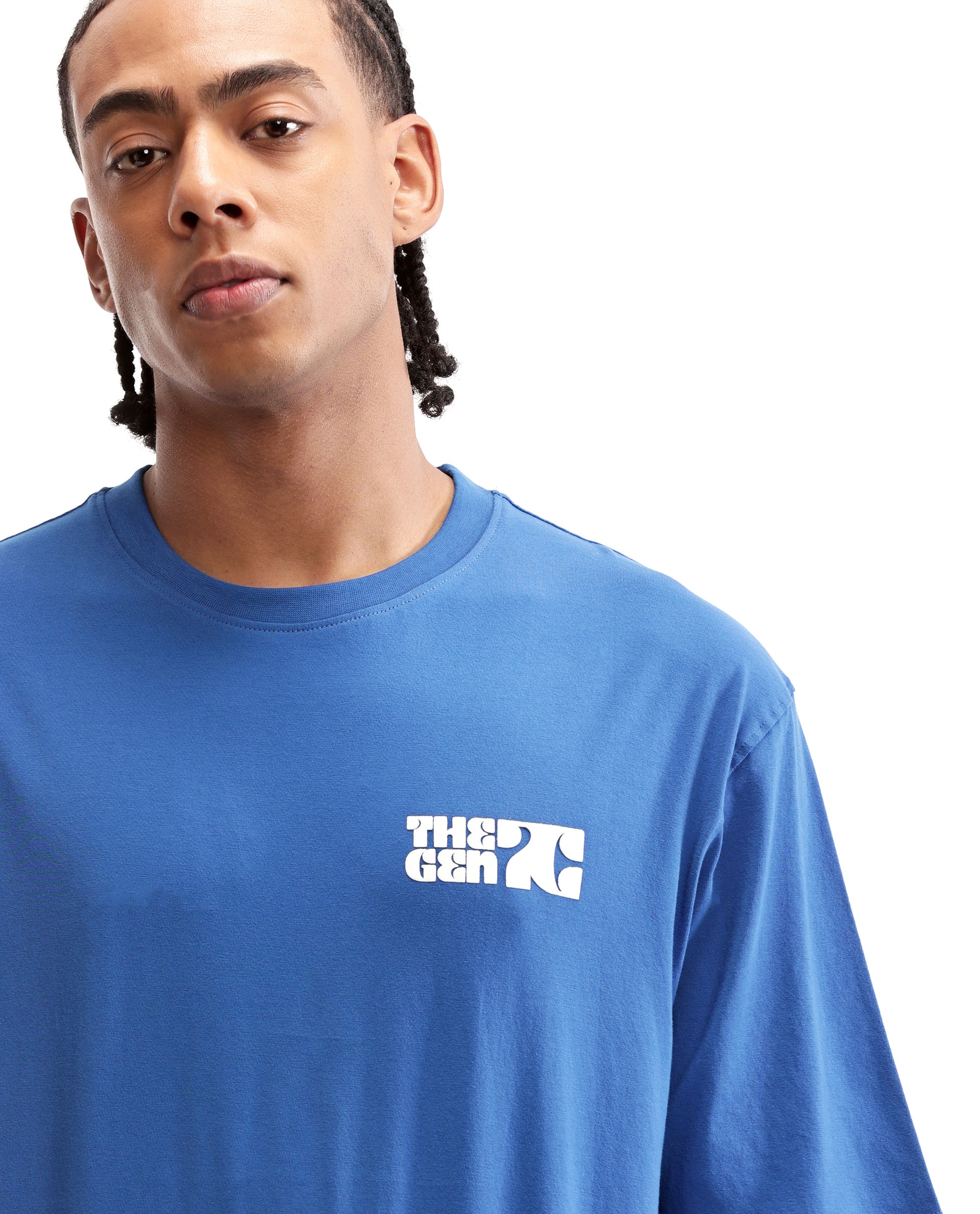 Imperial Prussian Blue Single Jersey Crew Neck Oversized T-Shirt with 7C Premium HD Print