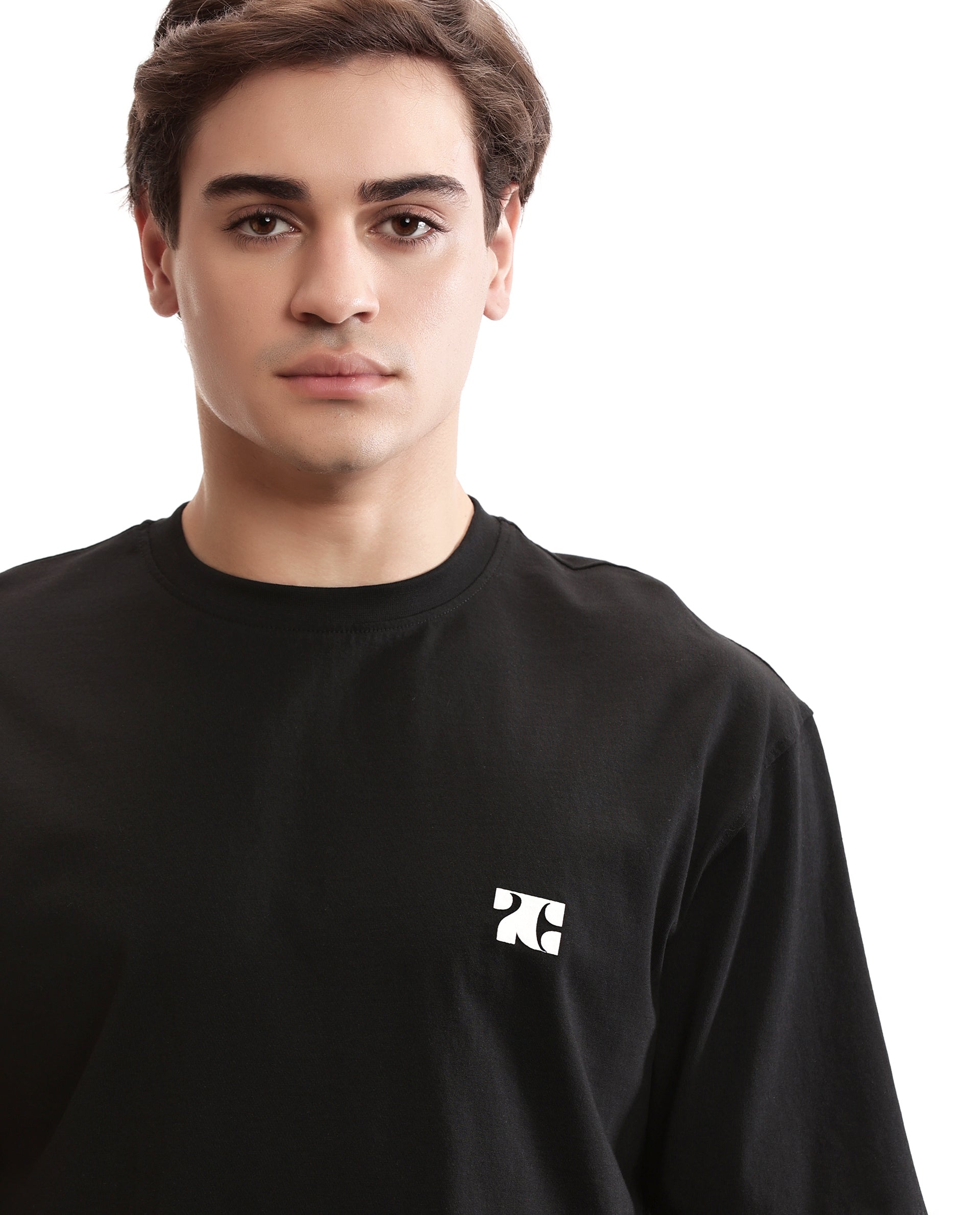 Charcoal Black Single Jersey Crew Neck Oversized T-Shirt with Pure White HD Print