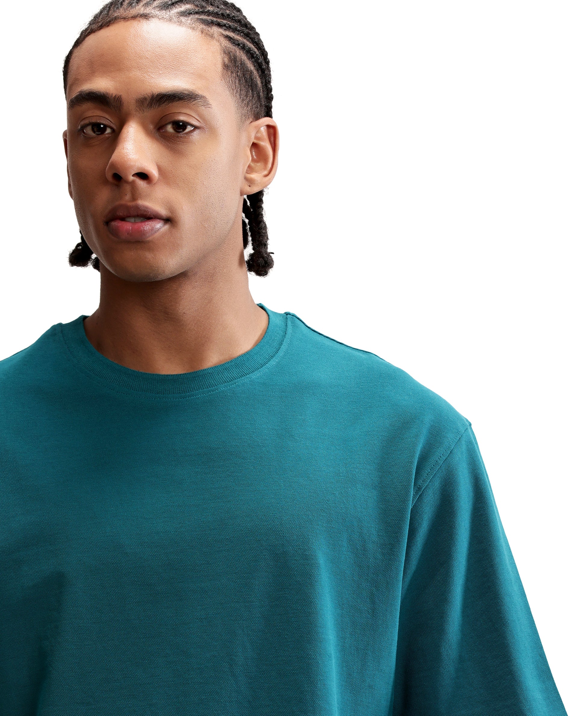 Ocean Teal Pique Crew Neck Oversized T-Shirt