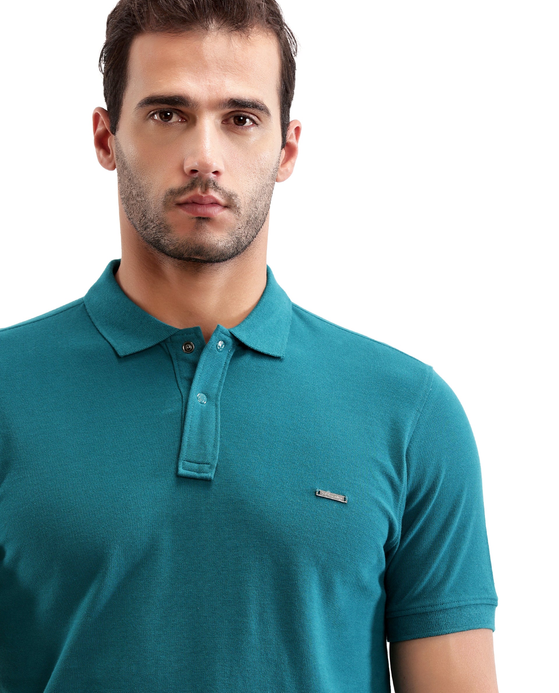 Ocean Teal Pique Polo with 7C Snap Buttons, Metal Badge