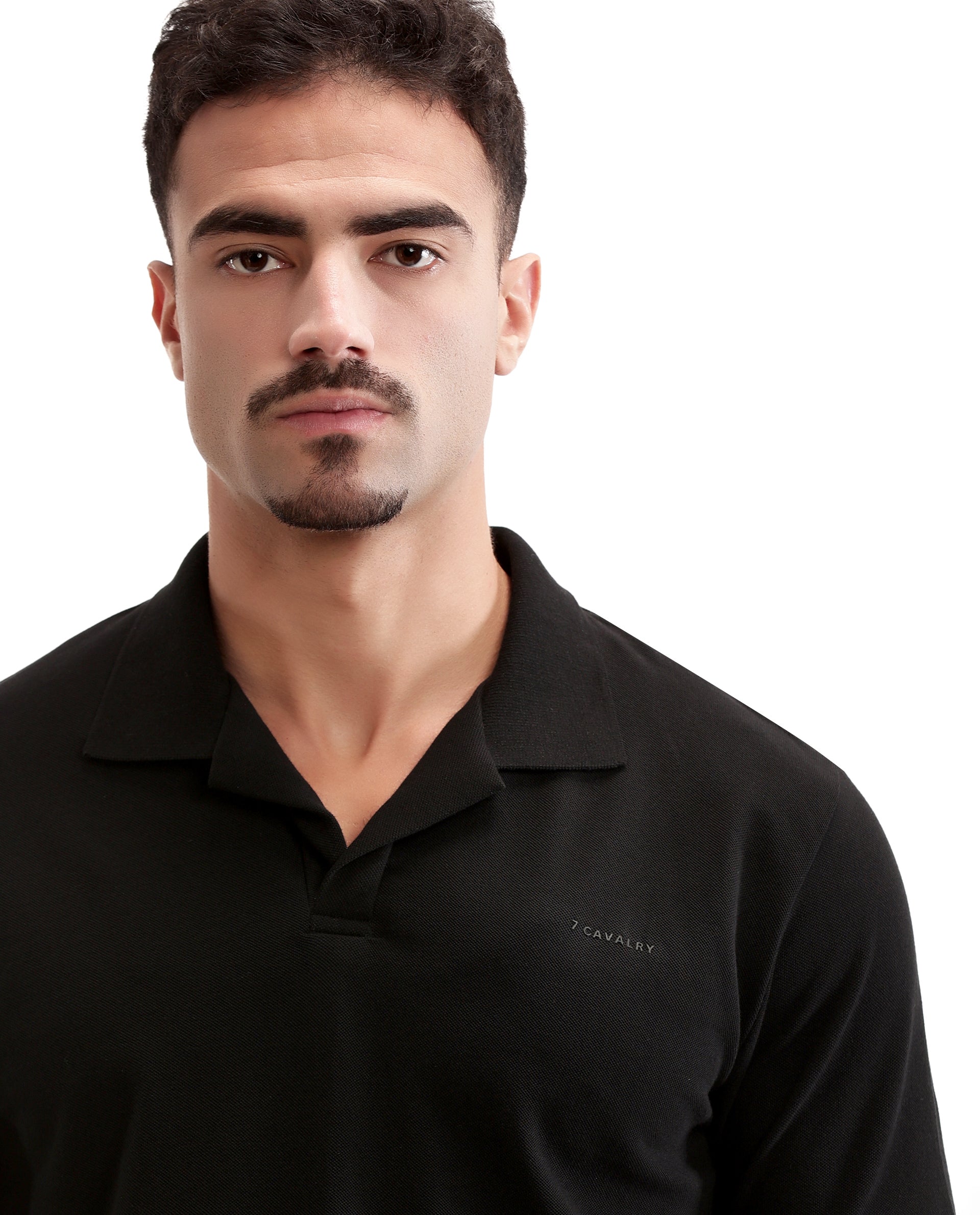 Charcoal Black Pique Johnny Collar Polo with HD Print